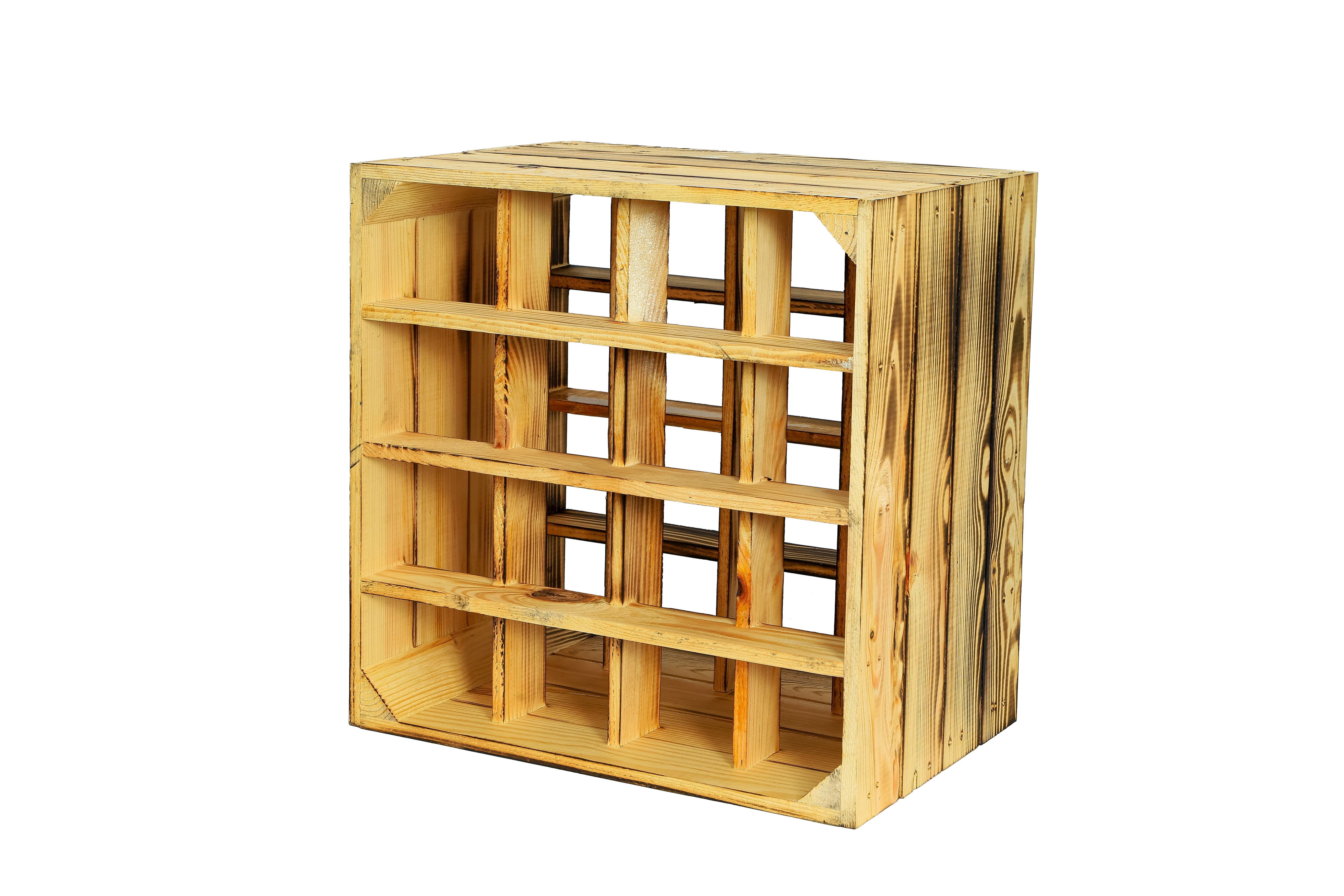 Neues Weinregal mit 16 Fächern 16er 40x40x27cm - geflammt / Dekokiste / Weinkiste / Weinhalter mit Unterteilungen- HolzRepublik