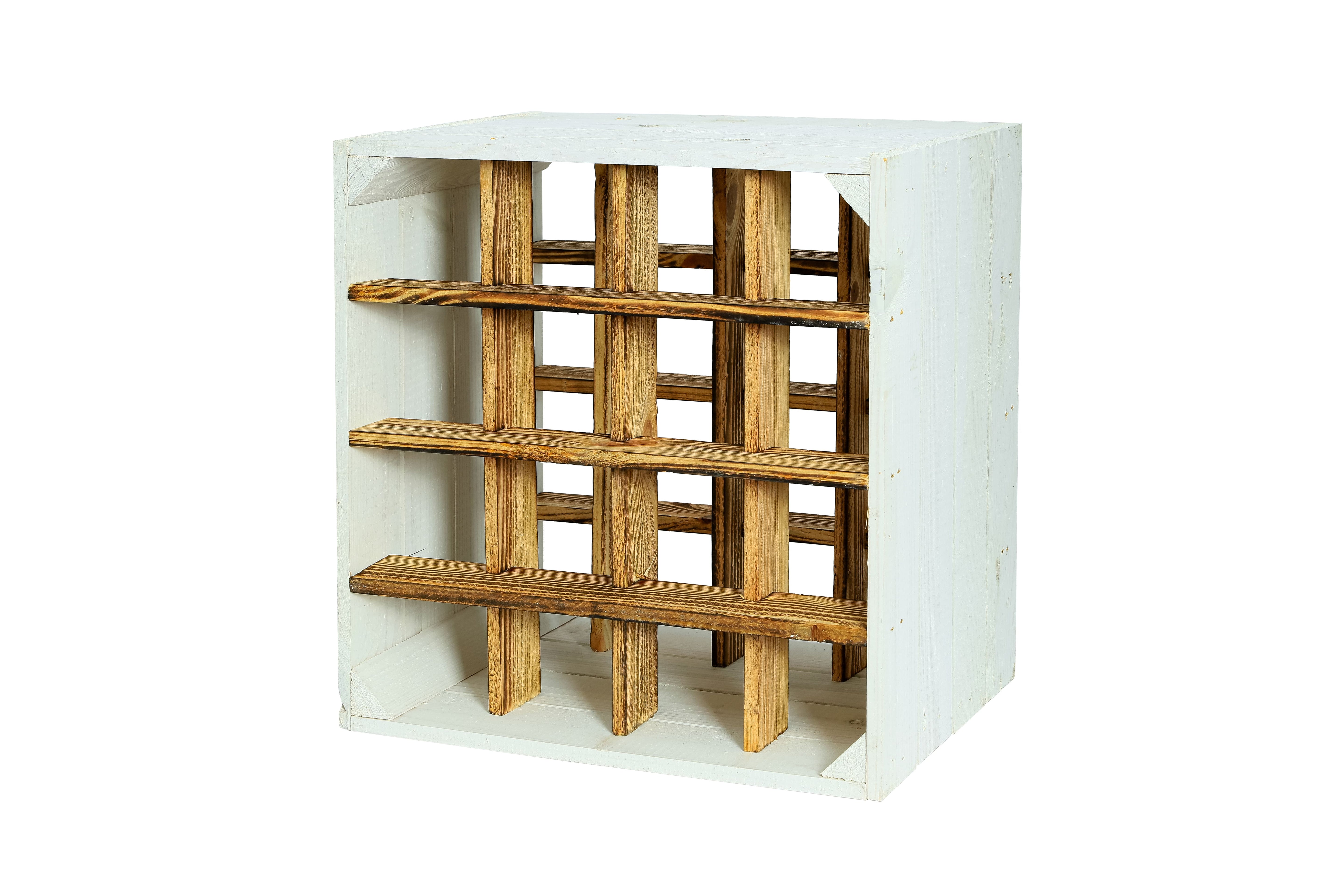 Neues Weinregal mit 16 Fächern 16er 40x40x27 cm - weiß-geflammt / Dekokiste / Weinkiste / Weinhalter mit Unterteilungen- HolzRepublik