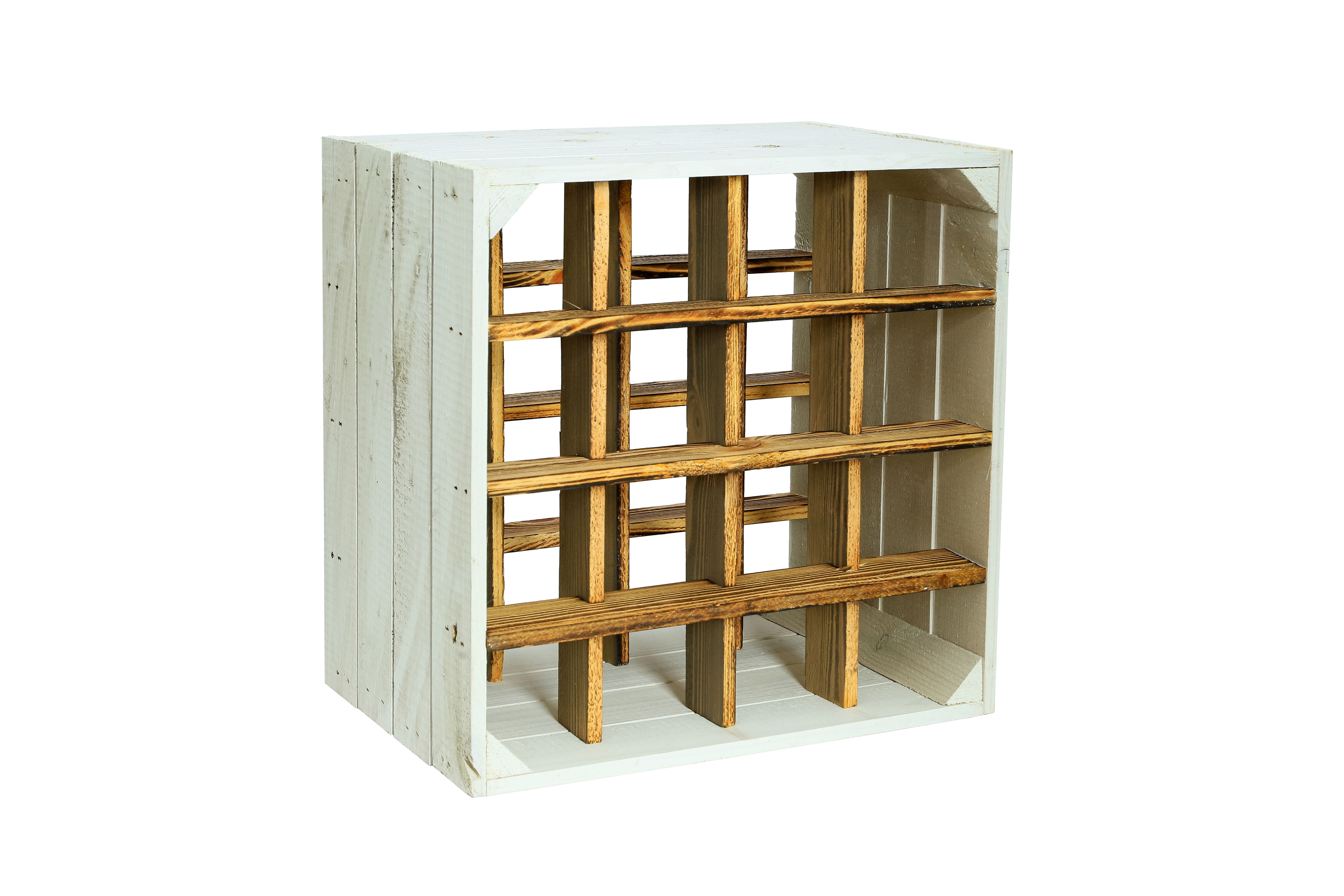 Neues Weinregal mit 16 Fächern 16er 40x40x27 cm - weiß-geflammt / Dekokiste / Weinkiste / Weinhalter mit Unterteilungen- HolzRepublik