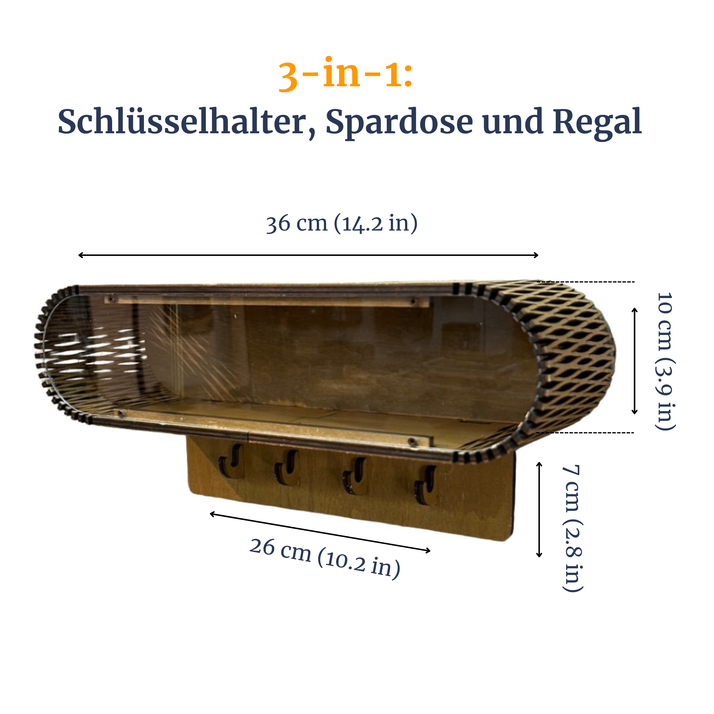3-in-1: Schlüsselhalter, Spardose und Regal- HolzRepublik
