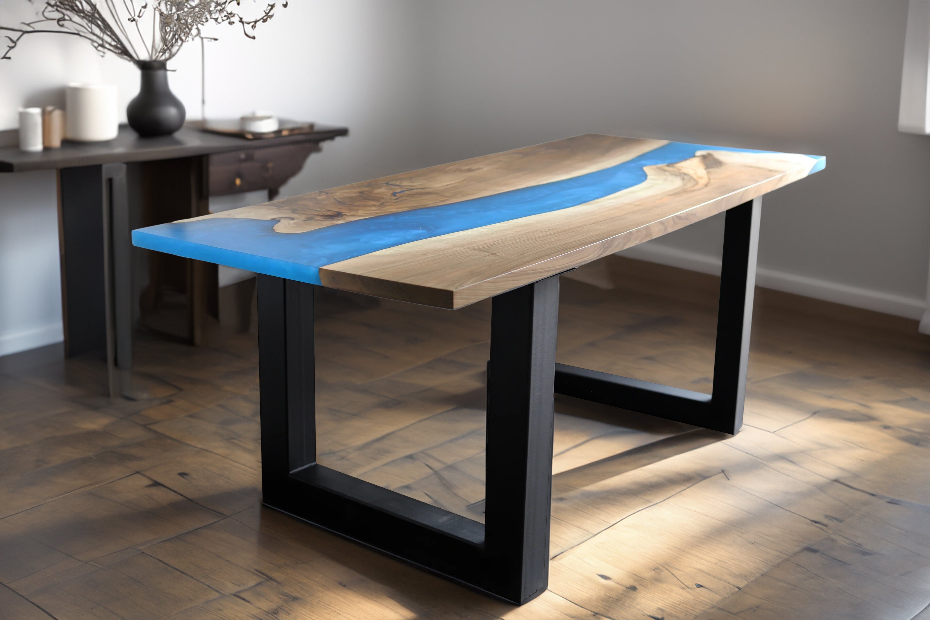 Rechteckige Esstischplatte mit blauem Epoxidharz / Holztischplatte / Epoxidtisch / Designertisch mit Epoxidharz- HolzRepublik