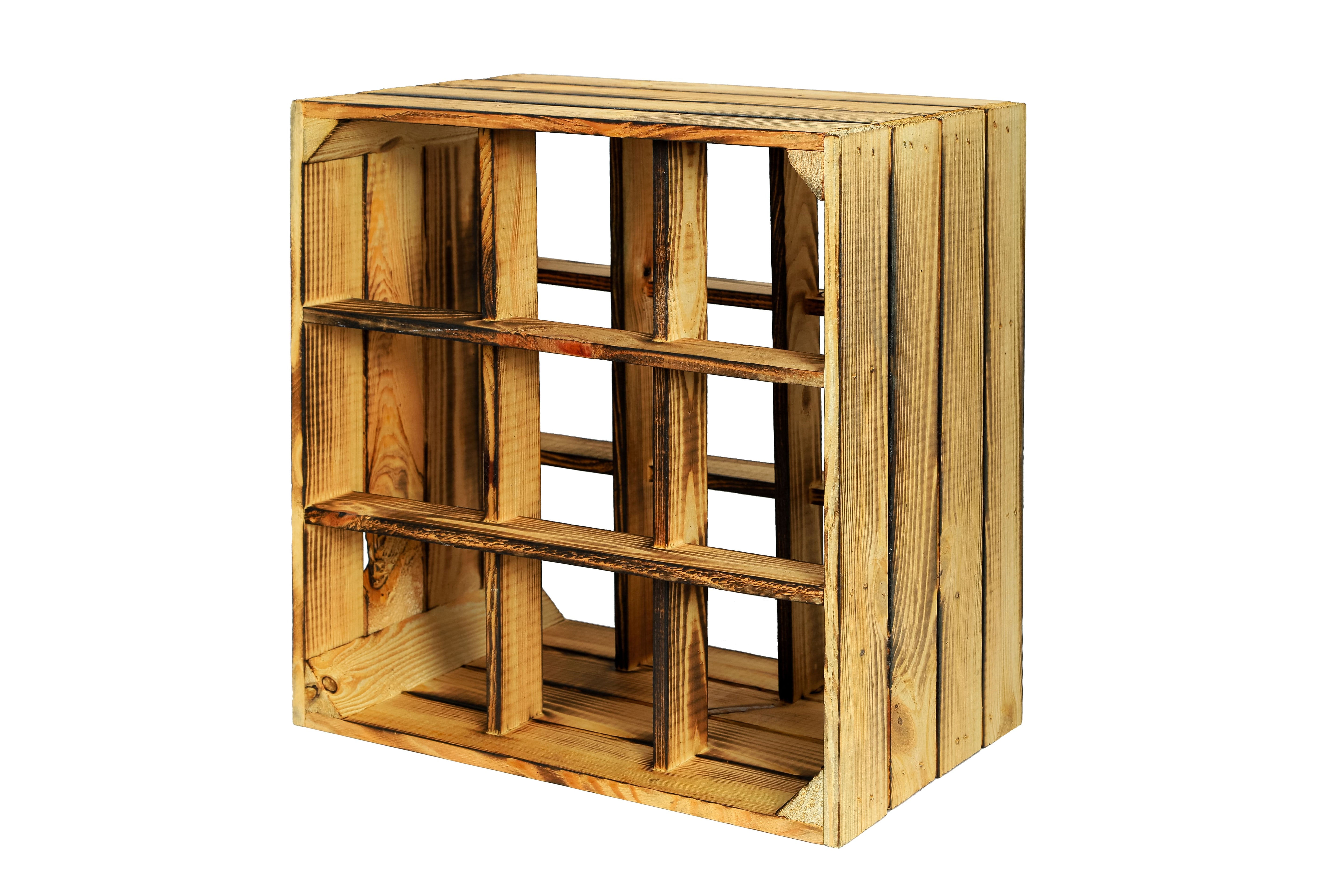 Neues Weinregal mit 9 Fächern 9er 40x40x27 cm - geflammt / Dekokiste / Weinkiste / Weinhalter mit Unterteilungen- HolzRepublik