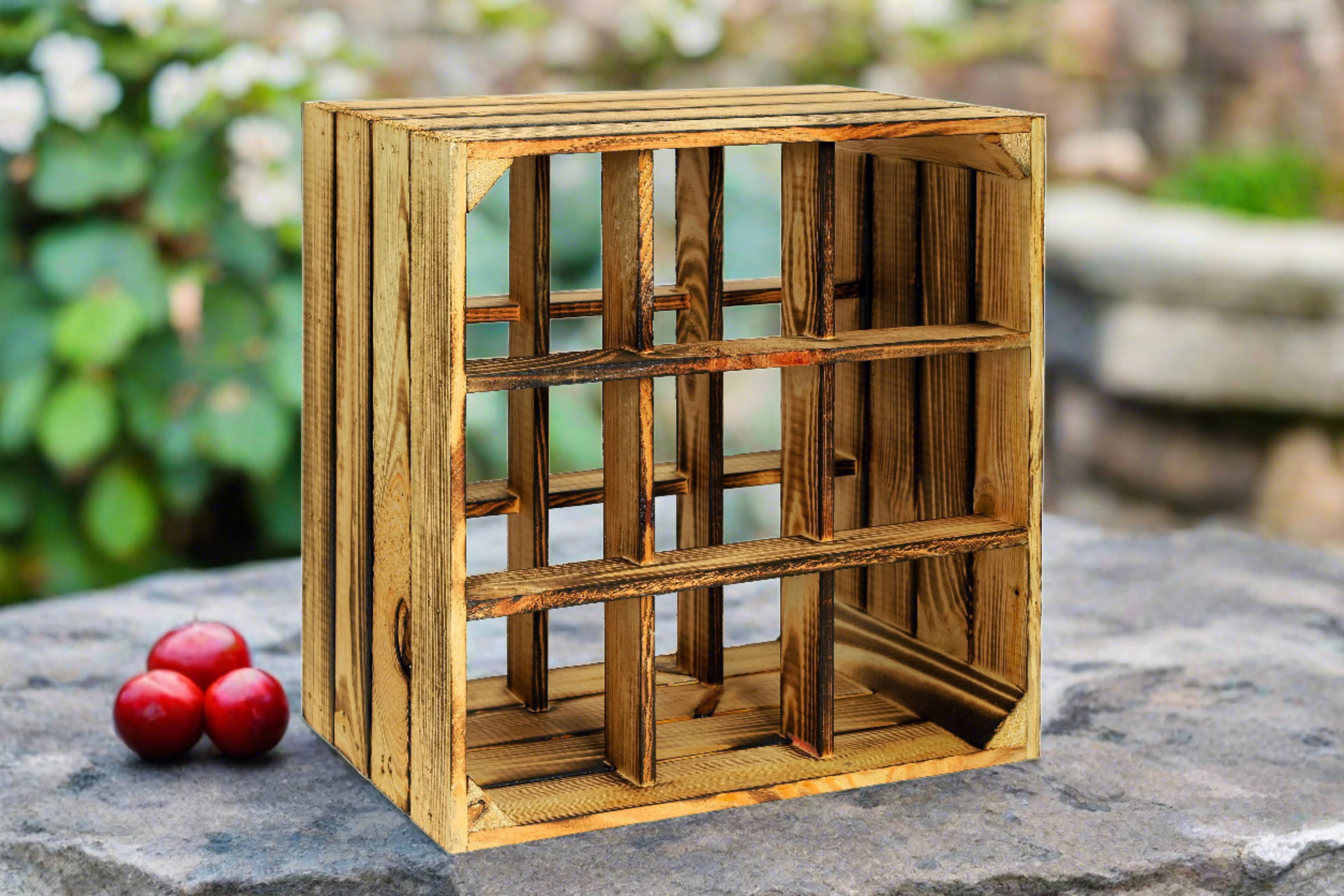 Neues Weinregal mit 9 Fächern 9er 40x40x27 cm - geflammt / Dekokiste / Weinkiste / Weinhalter mit Unterteilungen- HolzRepublik