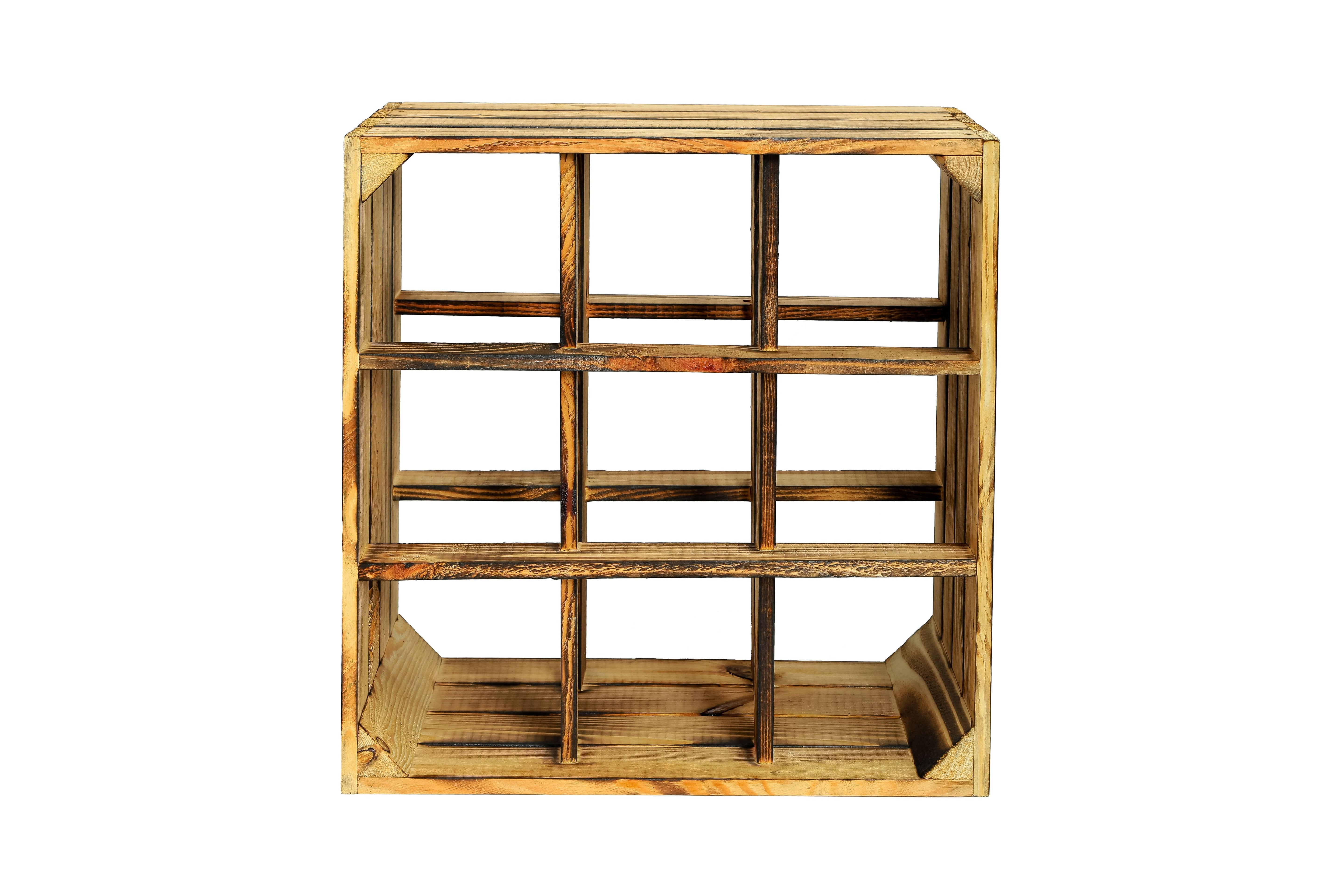 Neues Weinregal mit 9 Fächern 9er 40x40x27 cm - geflammt / Dekokiste / Weinkiste / Weinhalter mit Unterteilungen- HolzRepublik