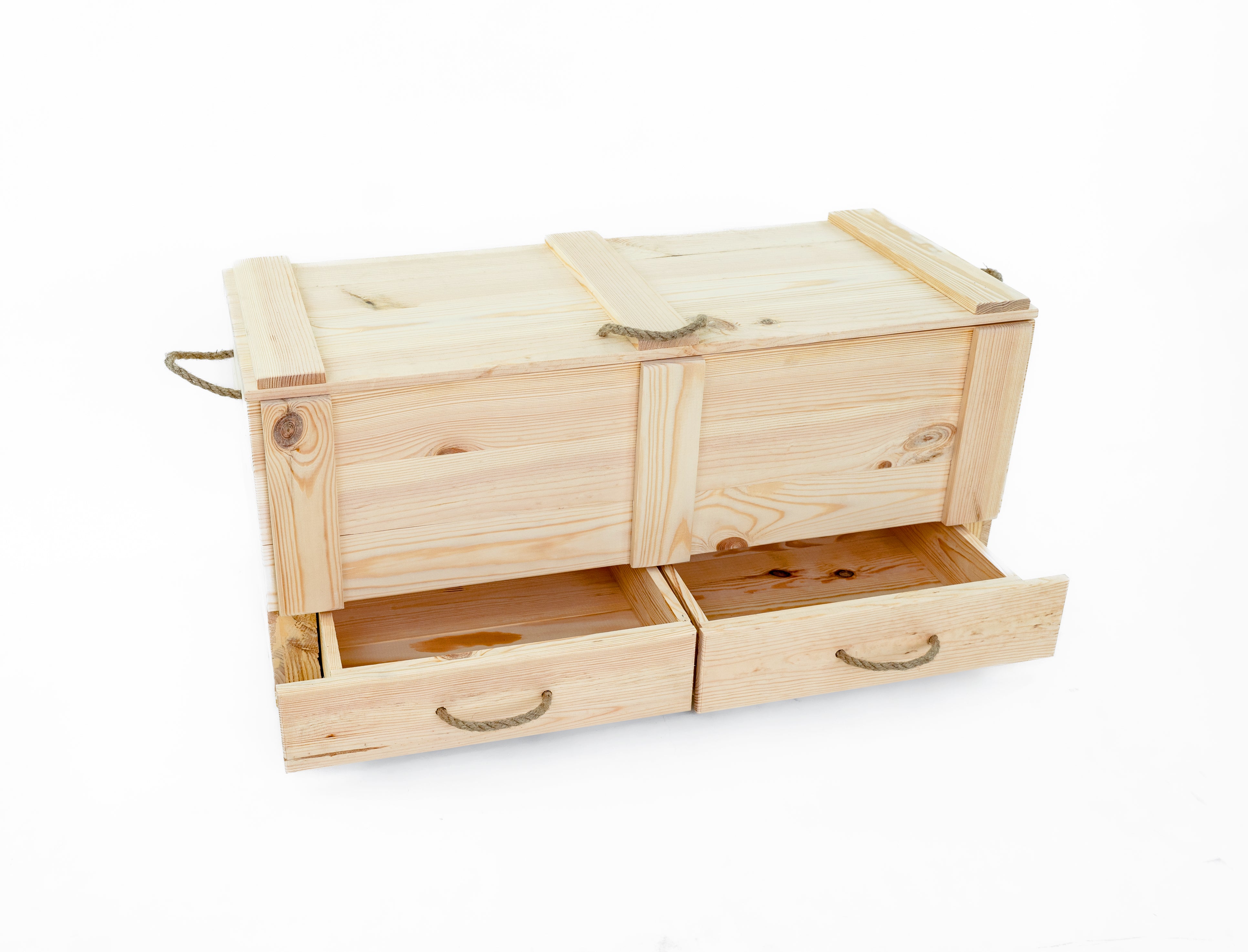 Holztruhe / Weihnachtstruhe Natur 100x46x40 cm mit Tablett und Holzweihnachtsbaum- HolzRepublik