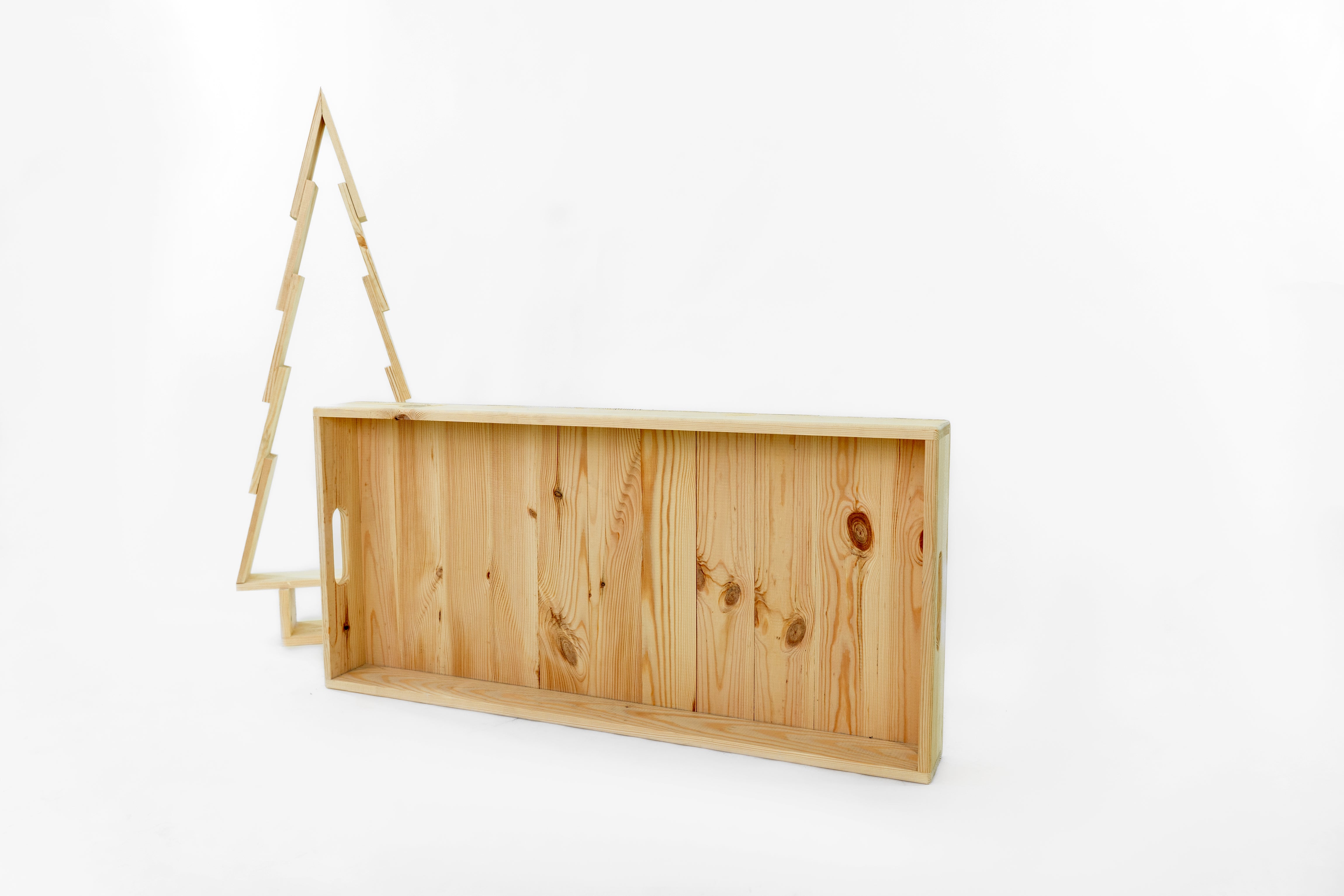 Holztruhe / Weihnachtstruhe Natur 85x37,5x40 cm mit Tablett und Holzweihnachtsbaum- HolzRepublik