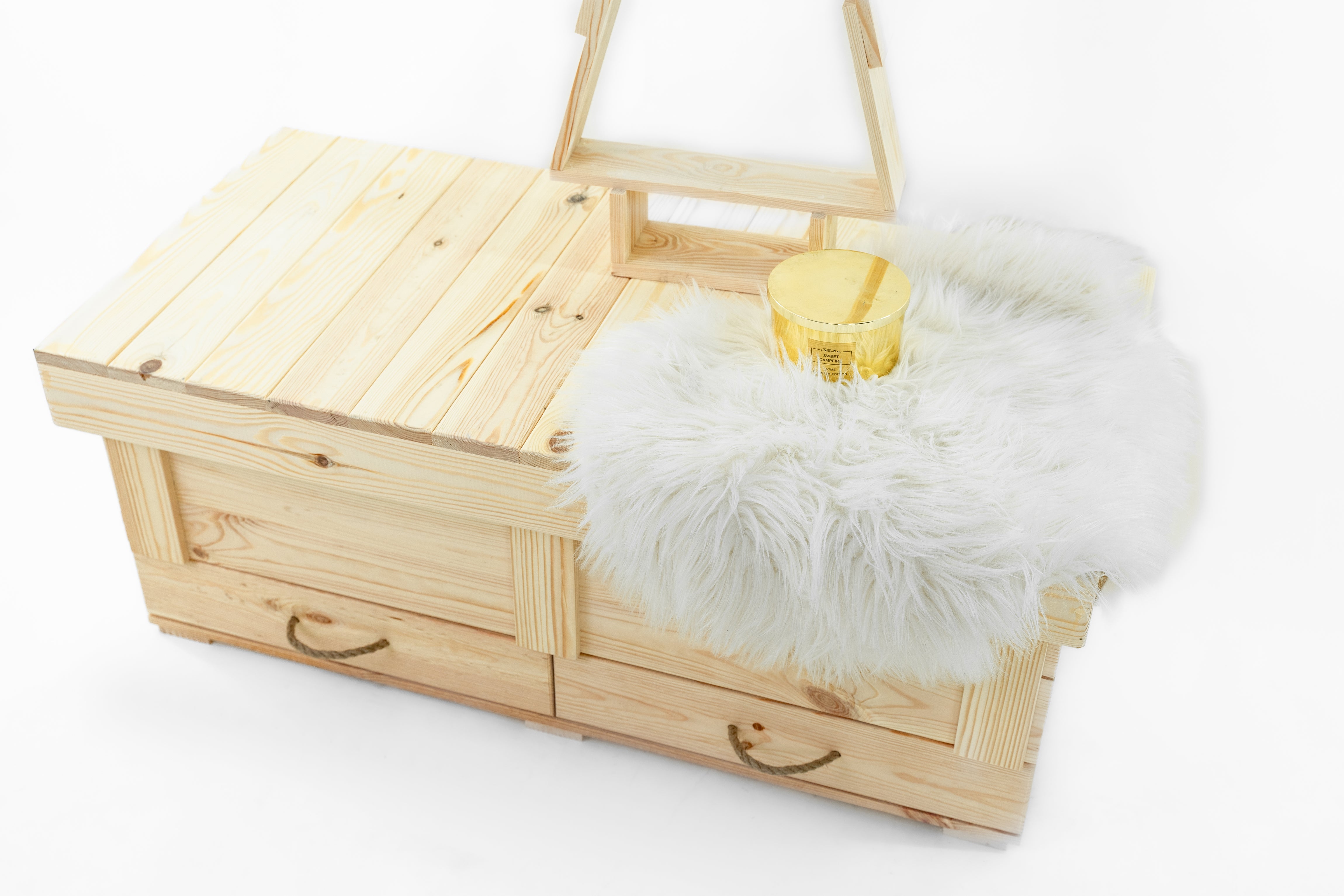 Holztruhe / Weihnachtstruhe Natur 85x37,5x40 cm mit Tablett und Holzweihnachtsbaum- HolzRepublik