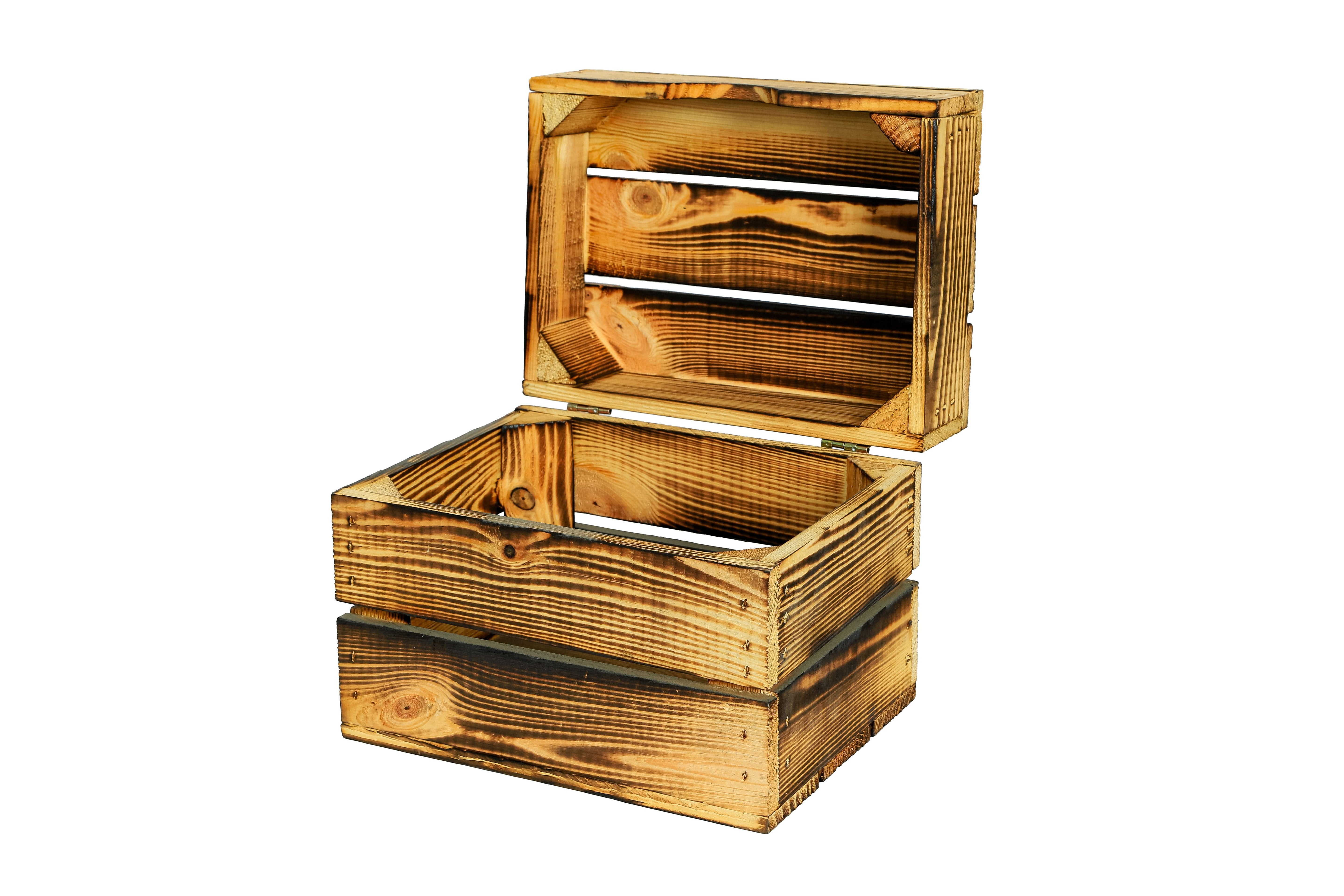 Truhe / Holztruhe Assos geflammt in verschiedenen Größen / Holzkiste mit Deckel / Aufbewahrungskiste- HolzRepublik