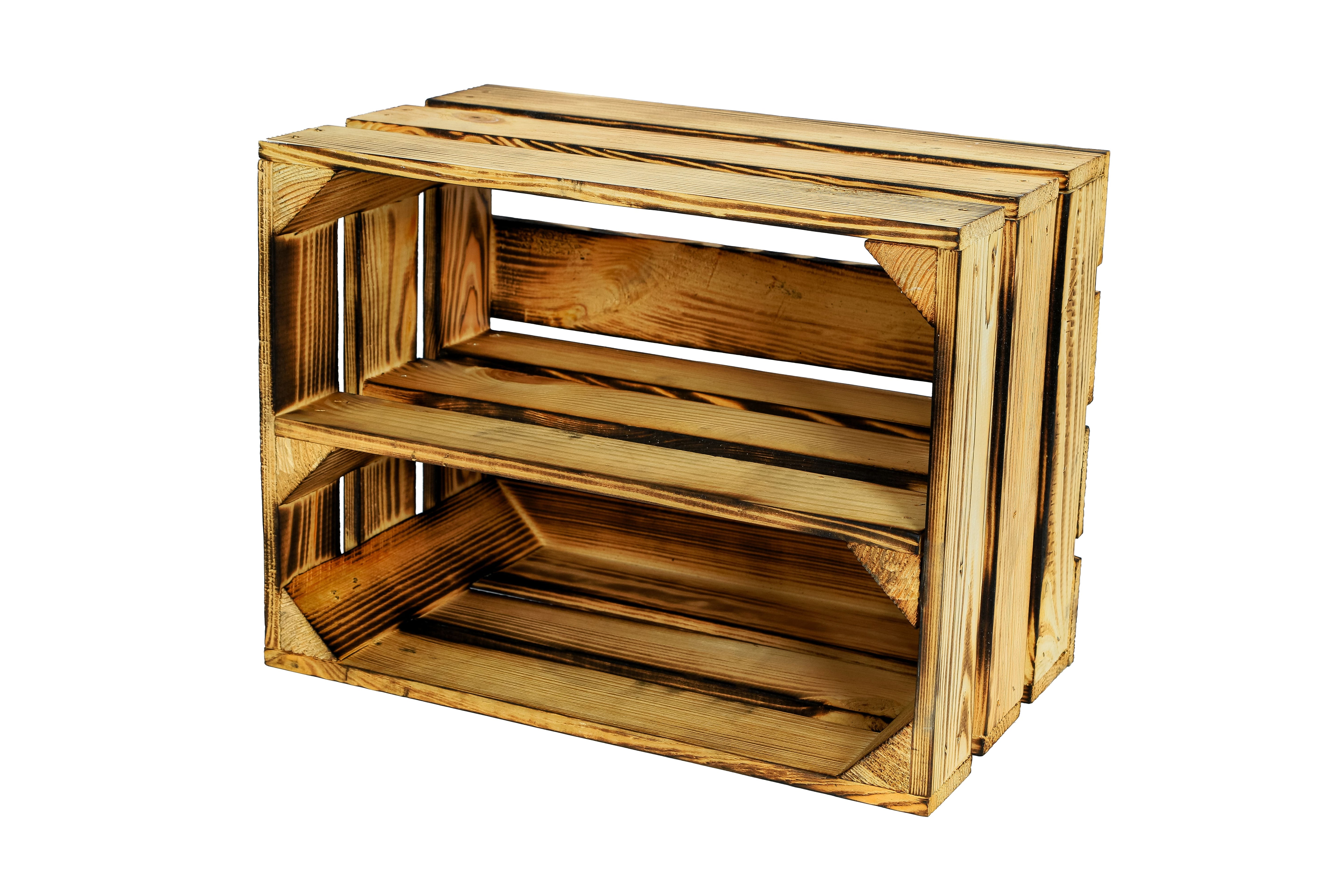 Neue kleine Holzkiste Bella Lang mit Mittelbrett 40x30x25 cm - geflammt / Dekokiste / Obstkiste / Schuhkiste / Schuhschrank / Schuhkiste- HolzRepublik