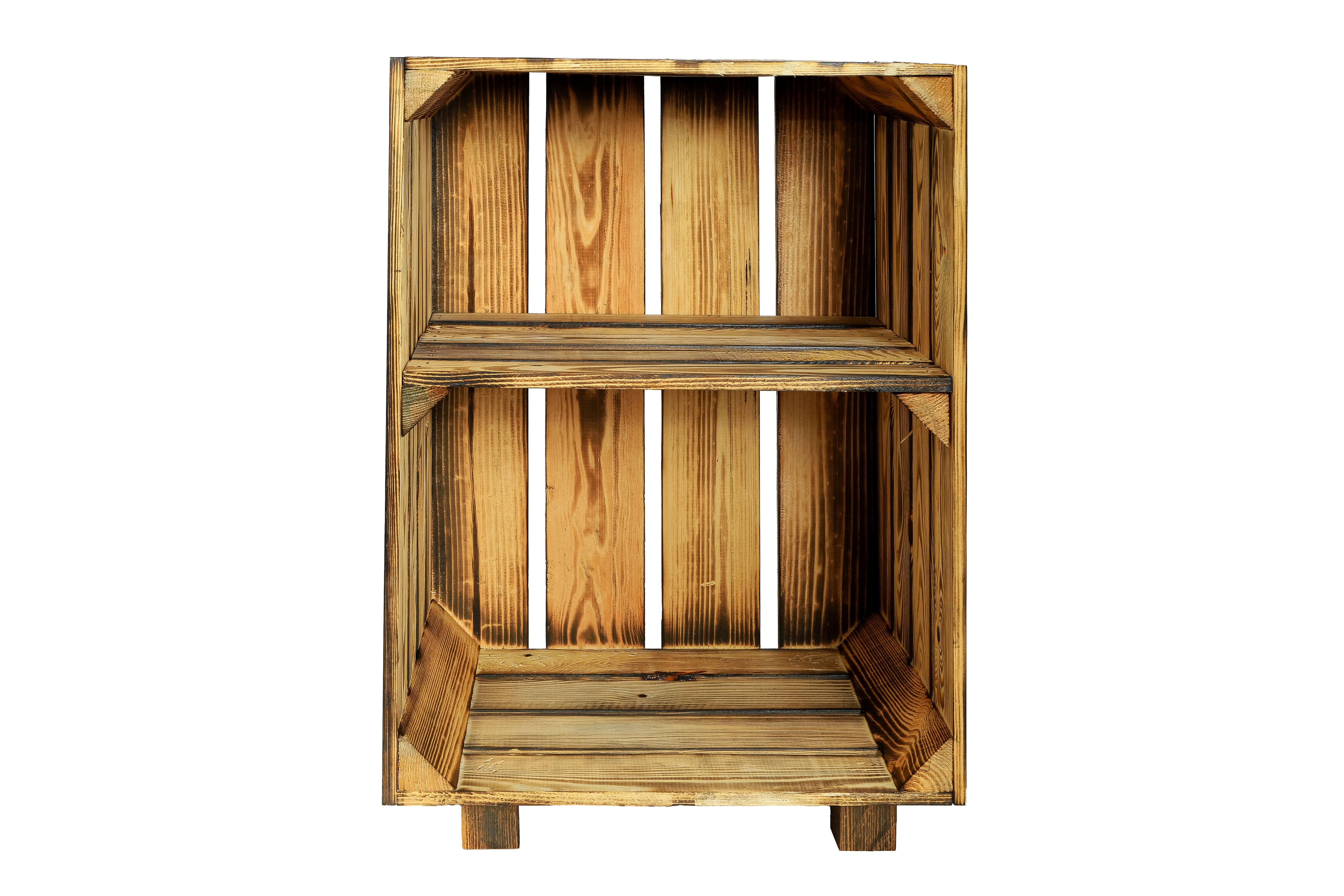 Neue Holzkiste BettyNachttisch Geflammt mit Mittelbrett 30,5x40x54 cm / Nachttisch aus Holz / Obstkistenregal / Schuhschrank / Schuhkiste- HolzRepublik