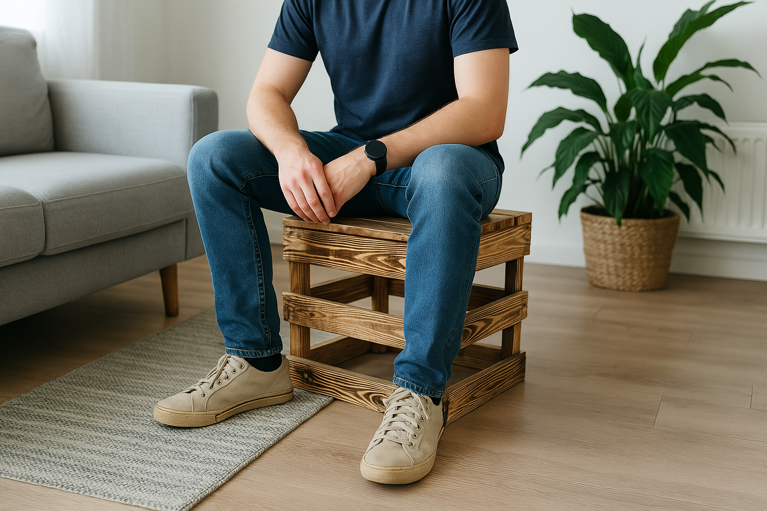 Geflammter Hocker 42x42x45 cm – handgefertigter Sitzplatz & Podest aus Holz / Robuster Holz-Hocker im rustikalen Design