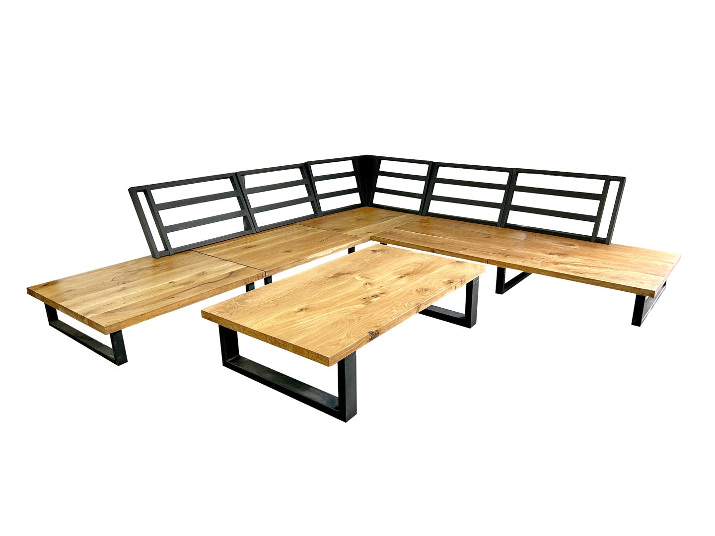 5-6 Sitzer Ecksofa für die Terrasse aus Eichenholz / Gartensofa aus Massivholz / Outdoor-Ecklounge / Terrassen-Sofa- HolzRepublik