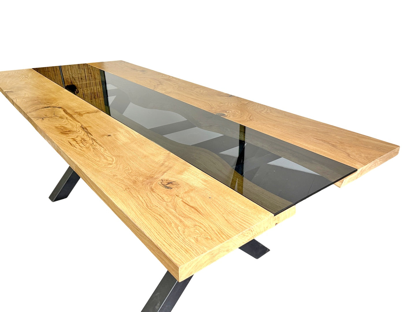 Esstischplatte mit Glaseinsatz / Holztischplatte aus Eiche / Holztisch- HolzRepublik