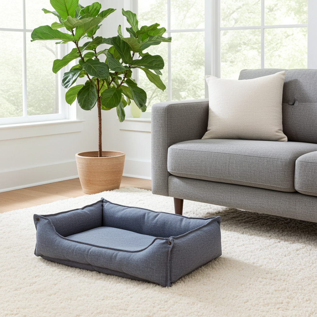 Hundebett & Hundekissen in einem – jeansblau, einklappbare Hundeliege / Maschinenwaschbarer Hunde-Schlafplatz für drinnen & draußen