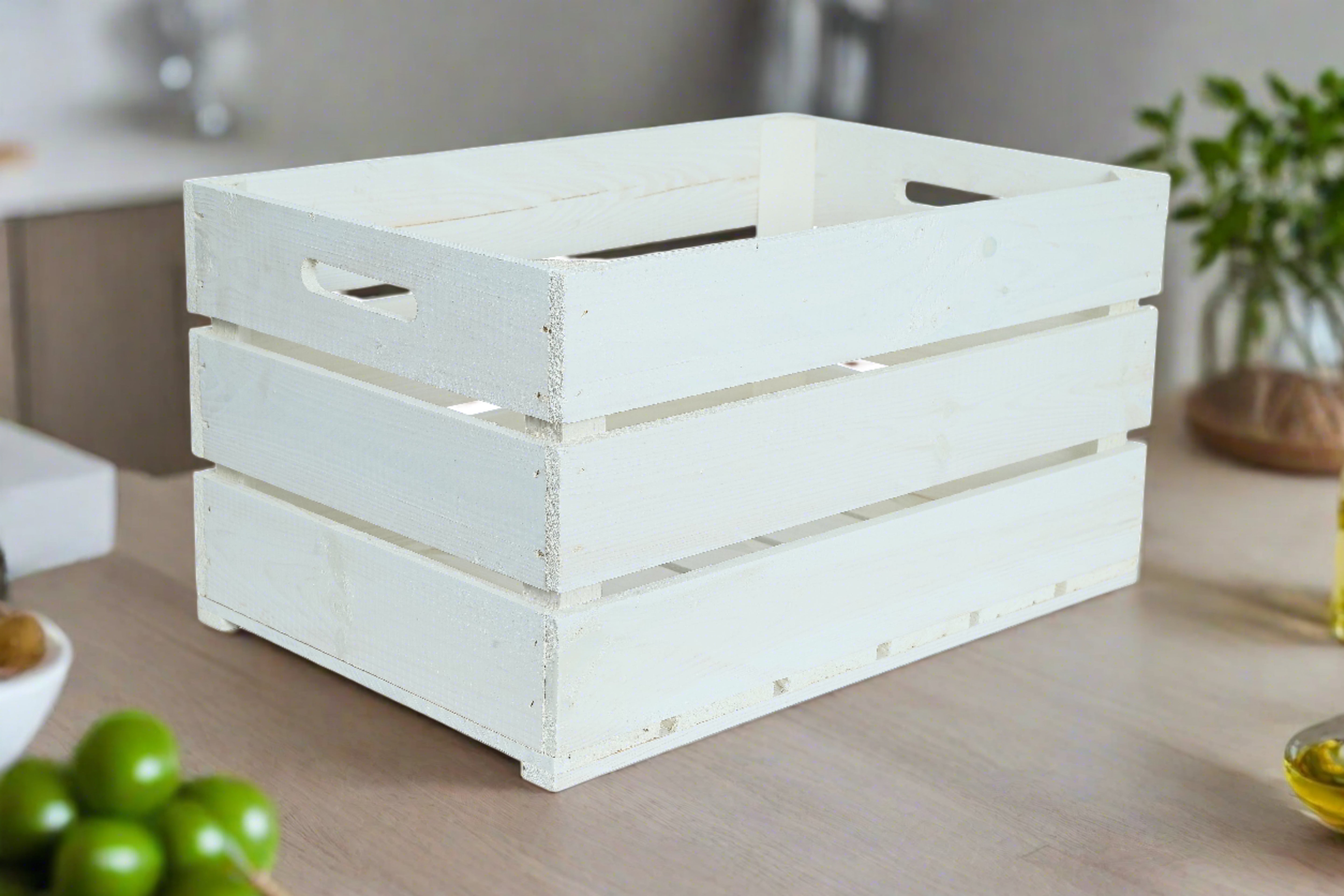 Neue Holzkiste Elfriede 54x35x30cm - weiß mit Griff / Dekokiste / Obstkiste / Aufbewahrungskiste- HolzRepublik