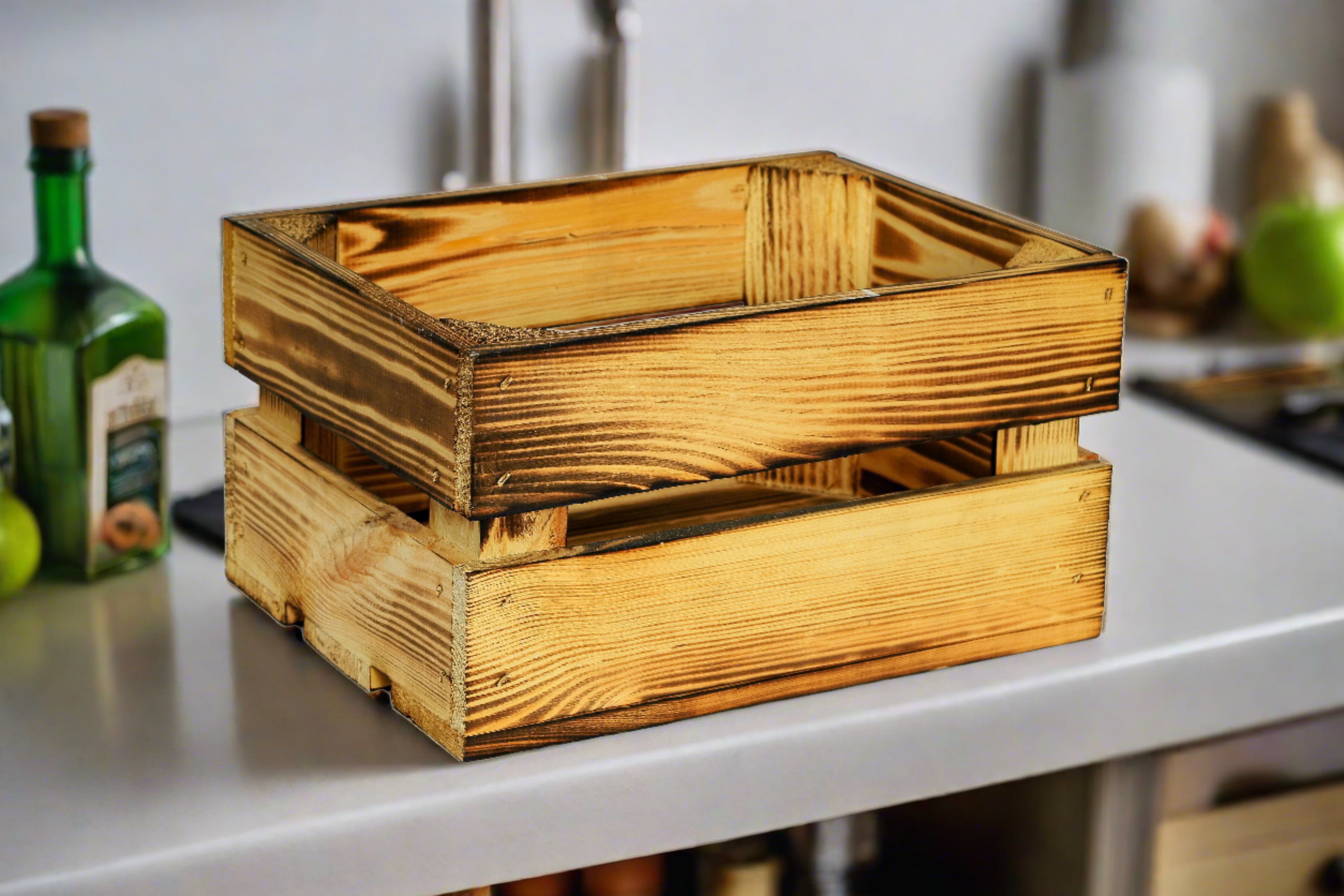 Neue kleine Holzkiste Frieda 30x22x16 cm - geflammt / Dekokiste / Obstkiste- HolzRepublik