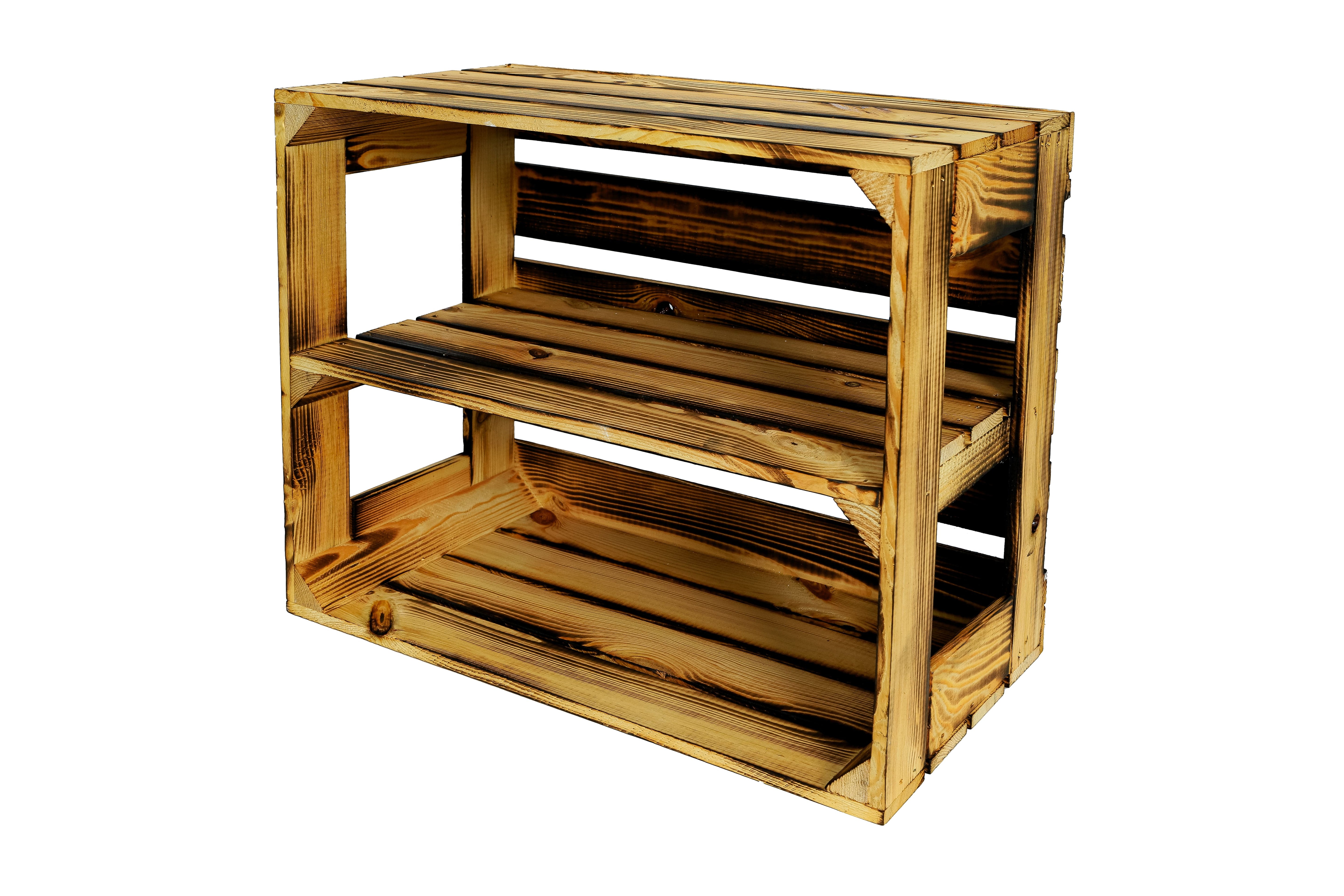 Neue Holzkiste Gerda Lang mit Mittelbrett 50x40x30 cm - geflammt / Dekokiste / Obstkiste / Schuhkiste / Schuhschrank / Schuhkiste- HolzRepublik