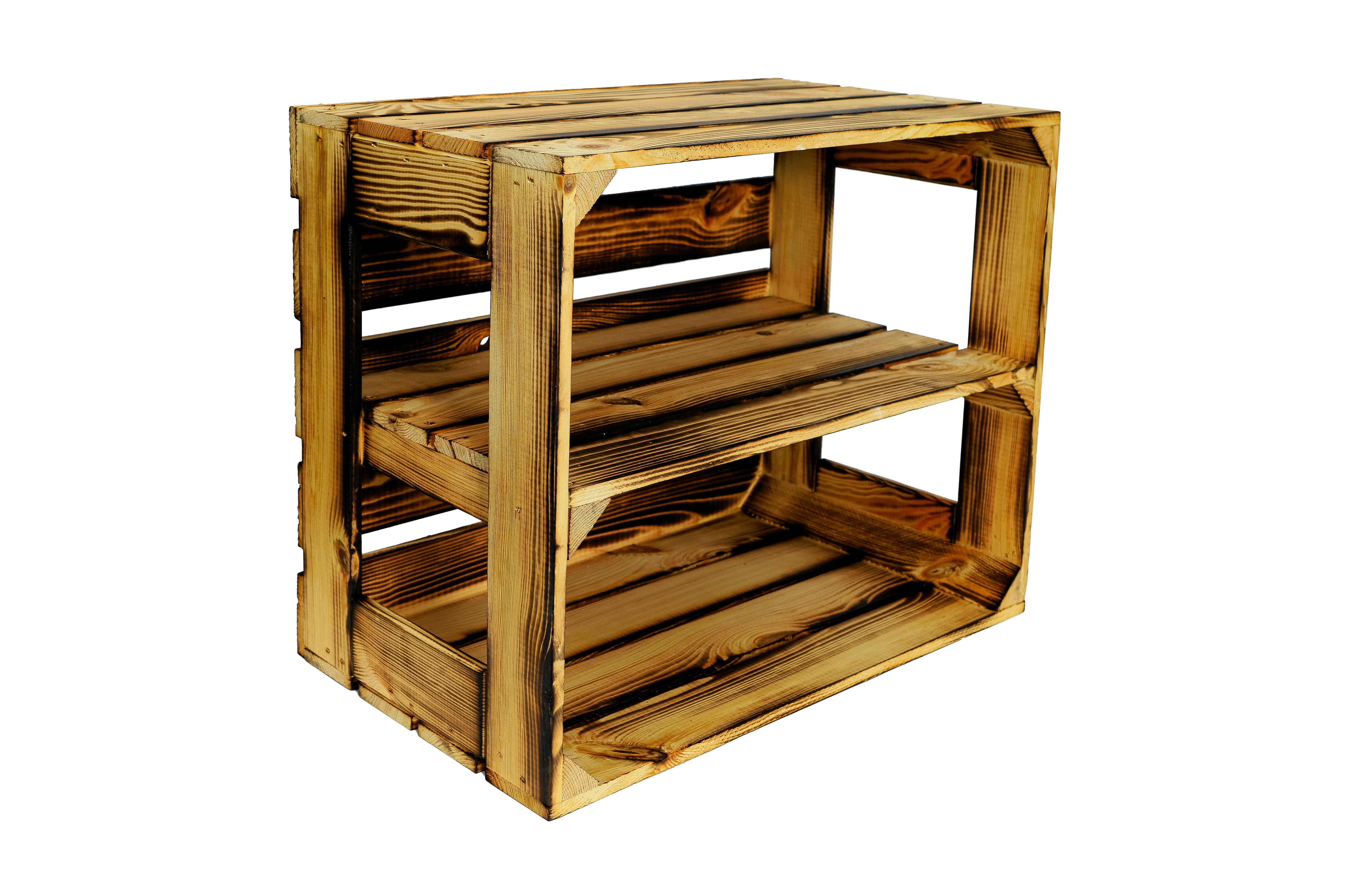 Neue Holzkiste Gerda Lang mit Mittelbrett 50x40x30 cm - geflammt / Dekokiste / Obstkiste / Schuhkiste / Schuhschrank / Schuhkiste- HolzRepublik