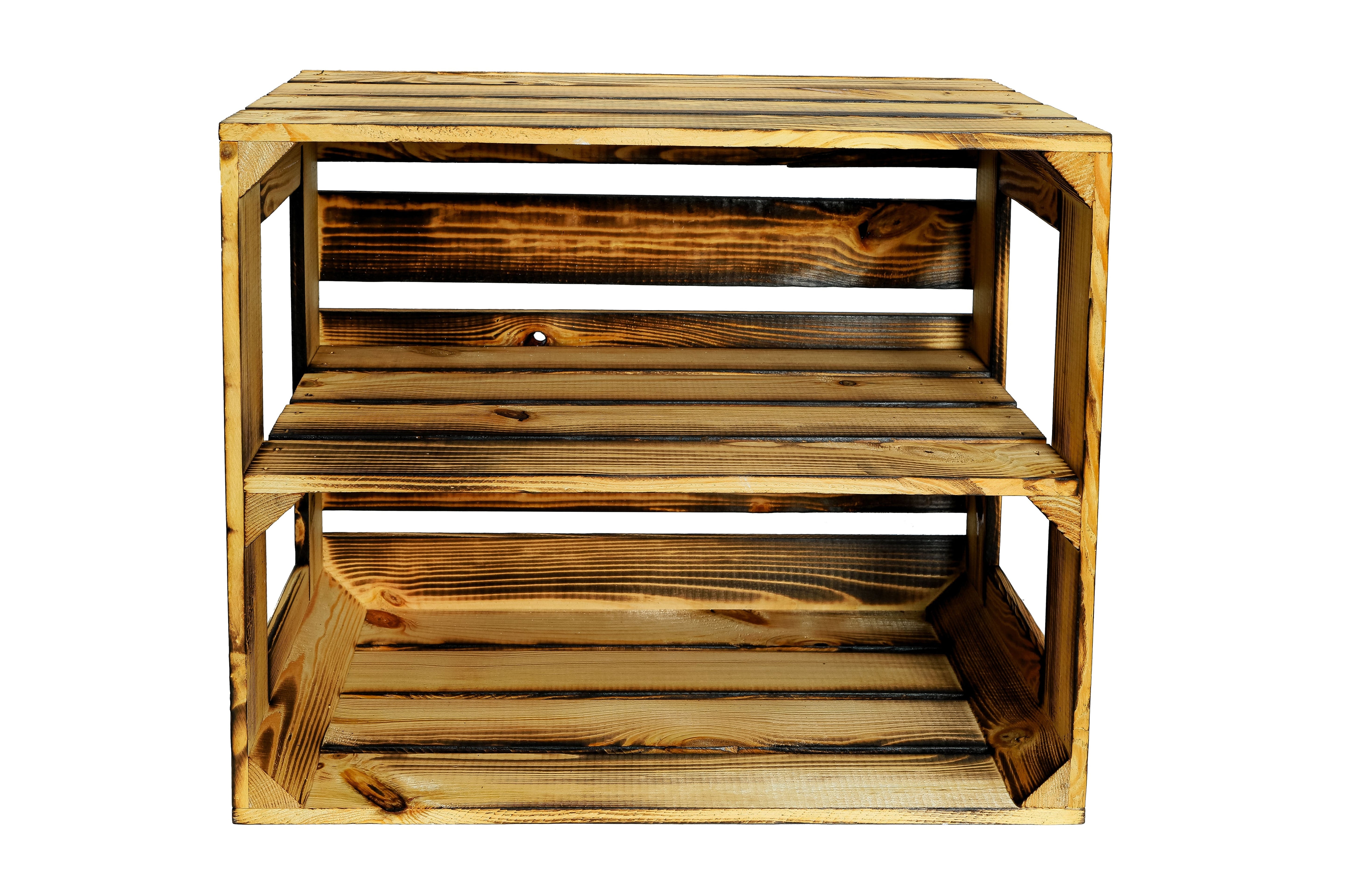 Neue Holzkiste Gerda Lang mit Mittelbrett 50x40x30 cm - geflammt / Dekokiste / Obstkiste / Schuhkiste / Schuhschrank / Schuhkiste- HolzRepublik