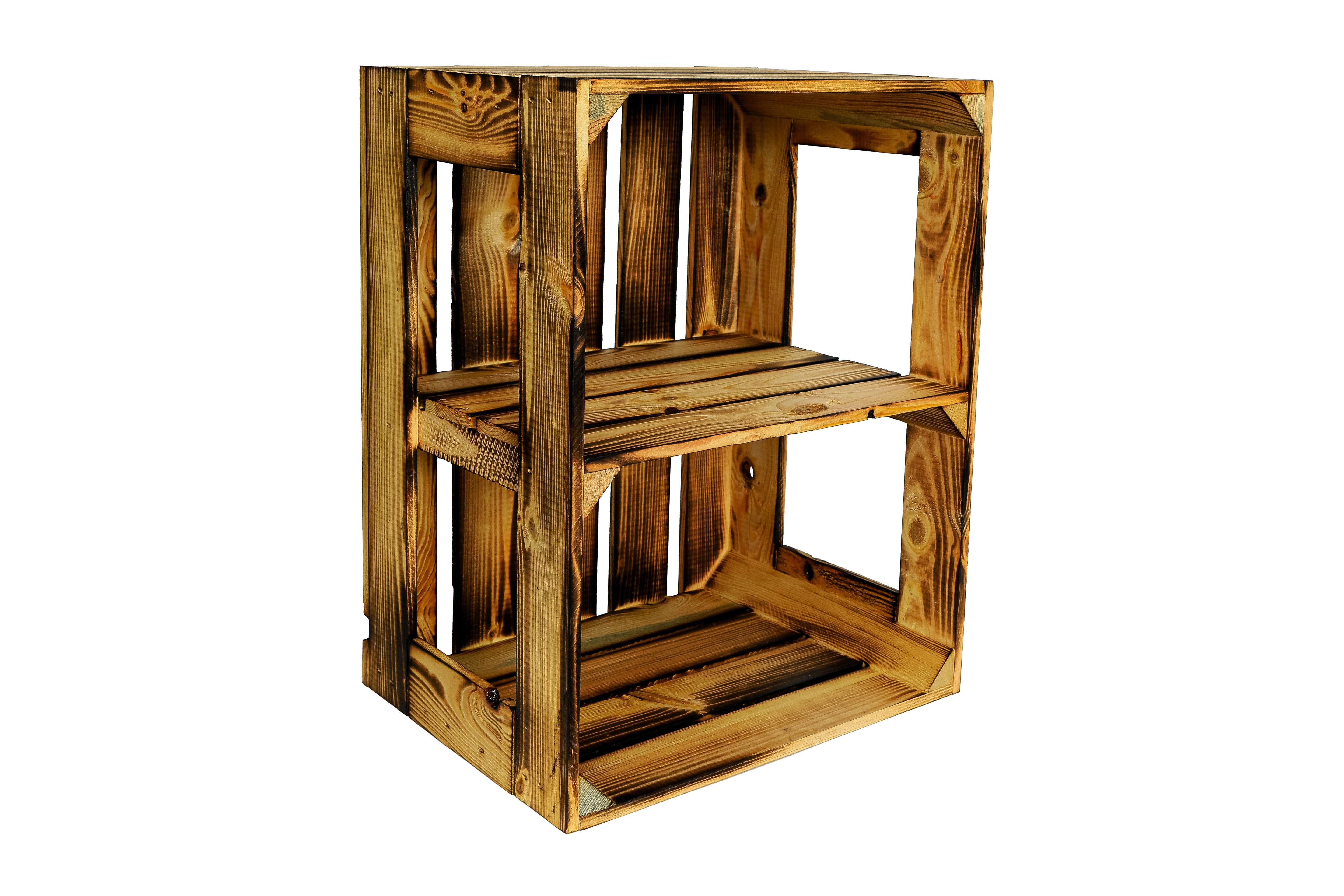 Neue Holzkiste Gerda Quer mit Mittelbrett 50x40x30 cm - geflammt / Dekokiste / Obstkiste / Schuhkiste / Schuhschrank / Schuhkiste- HolzRepublik