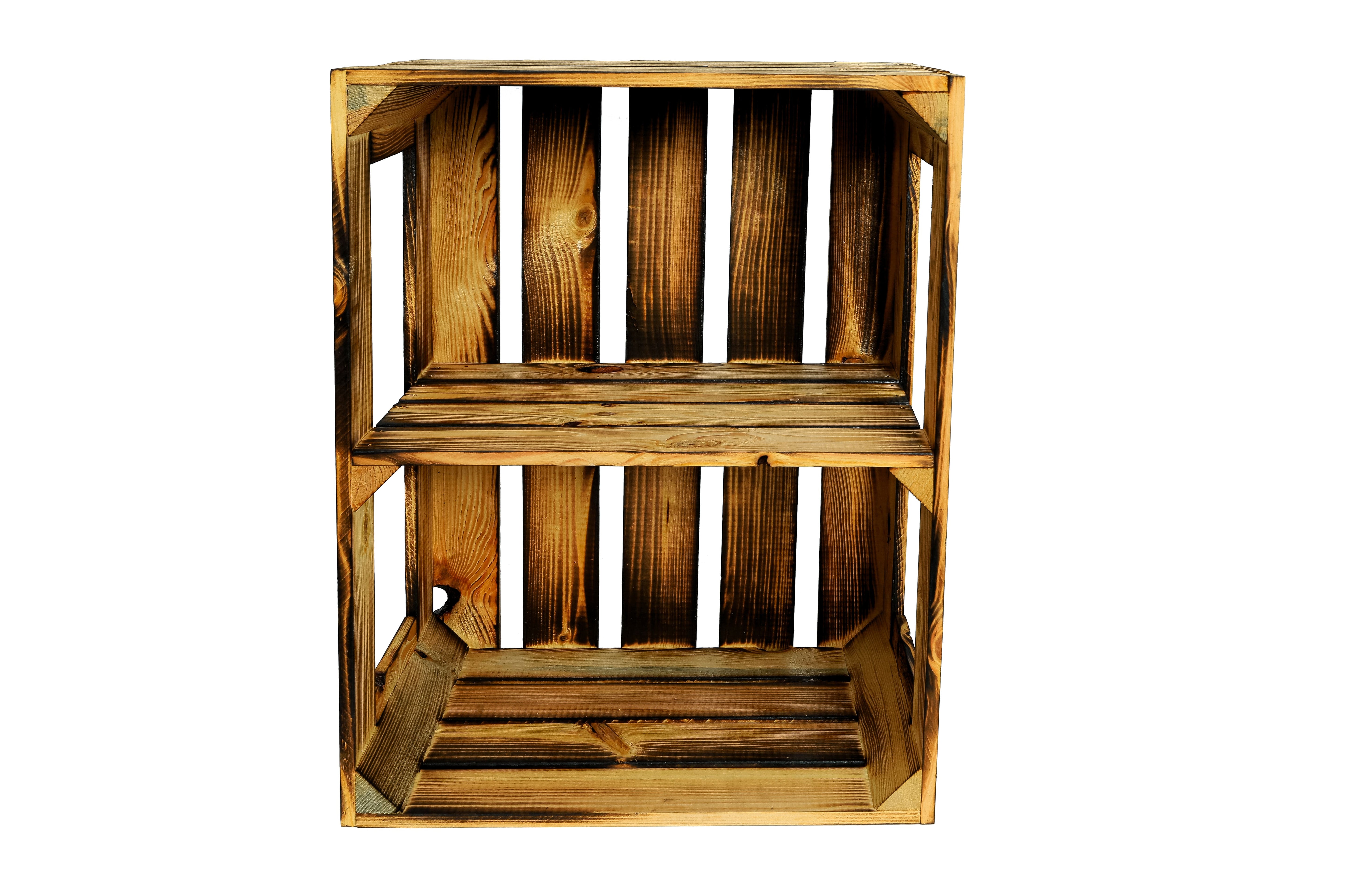 Neue Holzkiste Gerda Quer mit Mittelbrett 50x40x30 cm - geflammt / Dekokiste / Obstkiste / Schuhkiste / Schuhschrank / Schuhkiste- HolzRepublik