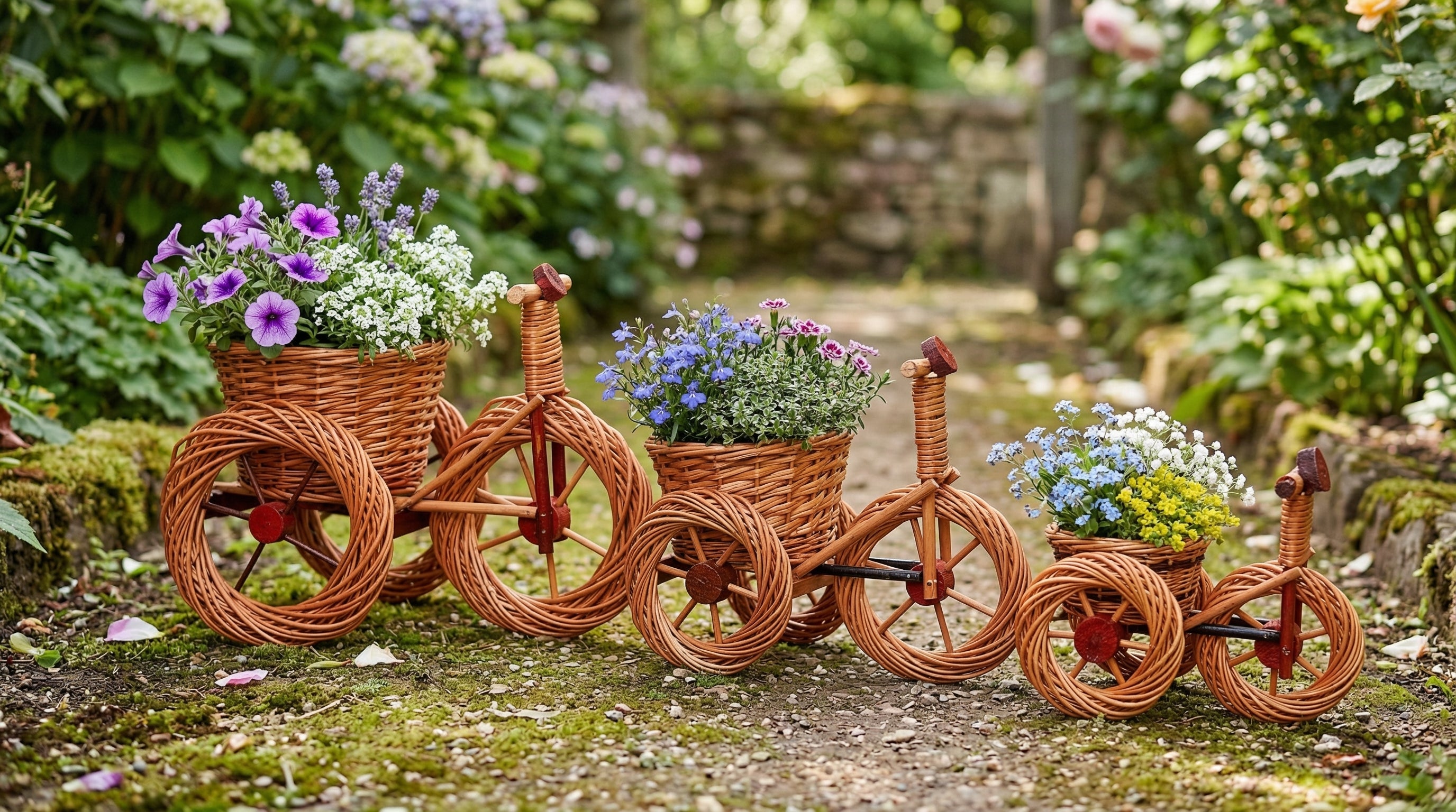 Rattan-Blumentopf in Fahrradform – dekorativer Pflanzkorb aus Naturmaterial / Handgefertigte Fahrrad-Deko für Garten, Balkon & Innenbereich
