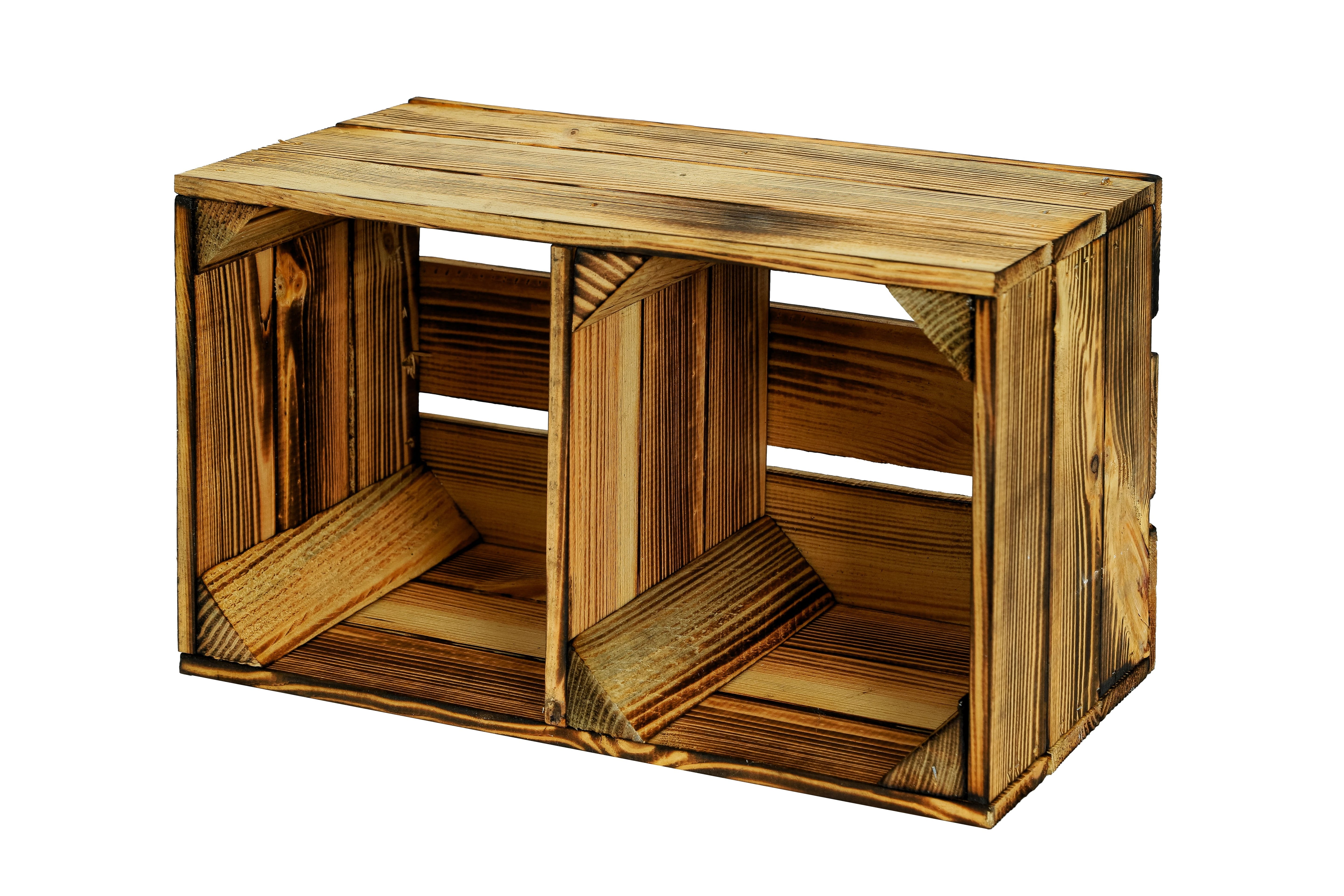 Neue Holzkiste Hilde Quer mit Mittelbrett 38x22x21cm - geflammt / kleine Dekokiste / Obstkiste / Aufbewahrungskiste- HolzRepublik