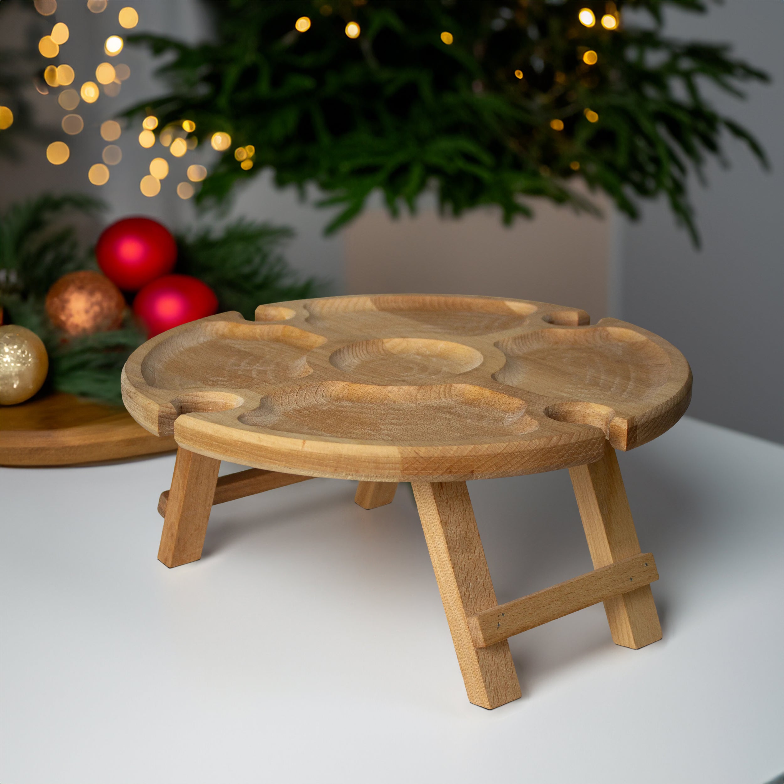 Rundes multifunktionales Serviertablett aus Buchenholz- HolzRepublik
