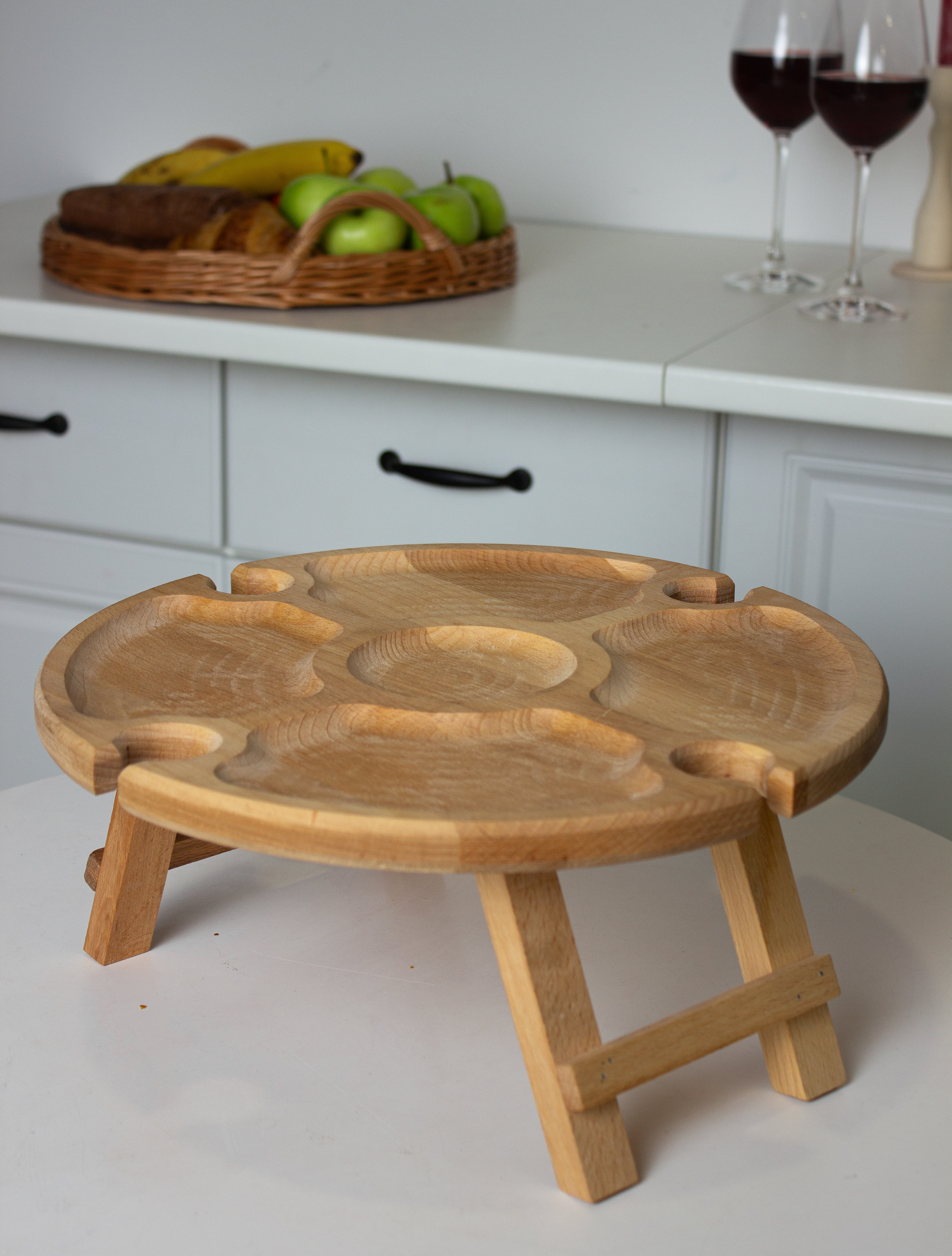 Rundes multifunktionales Serviertablett aus Buchenholz- HolzRepublik