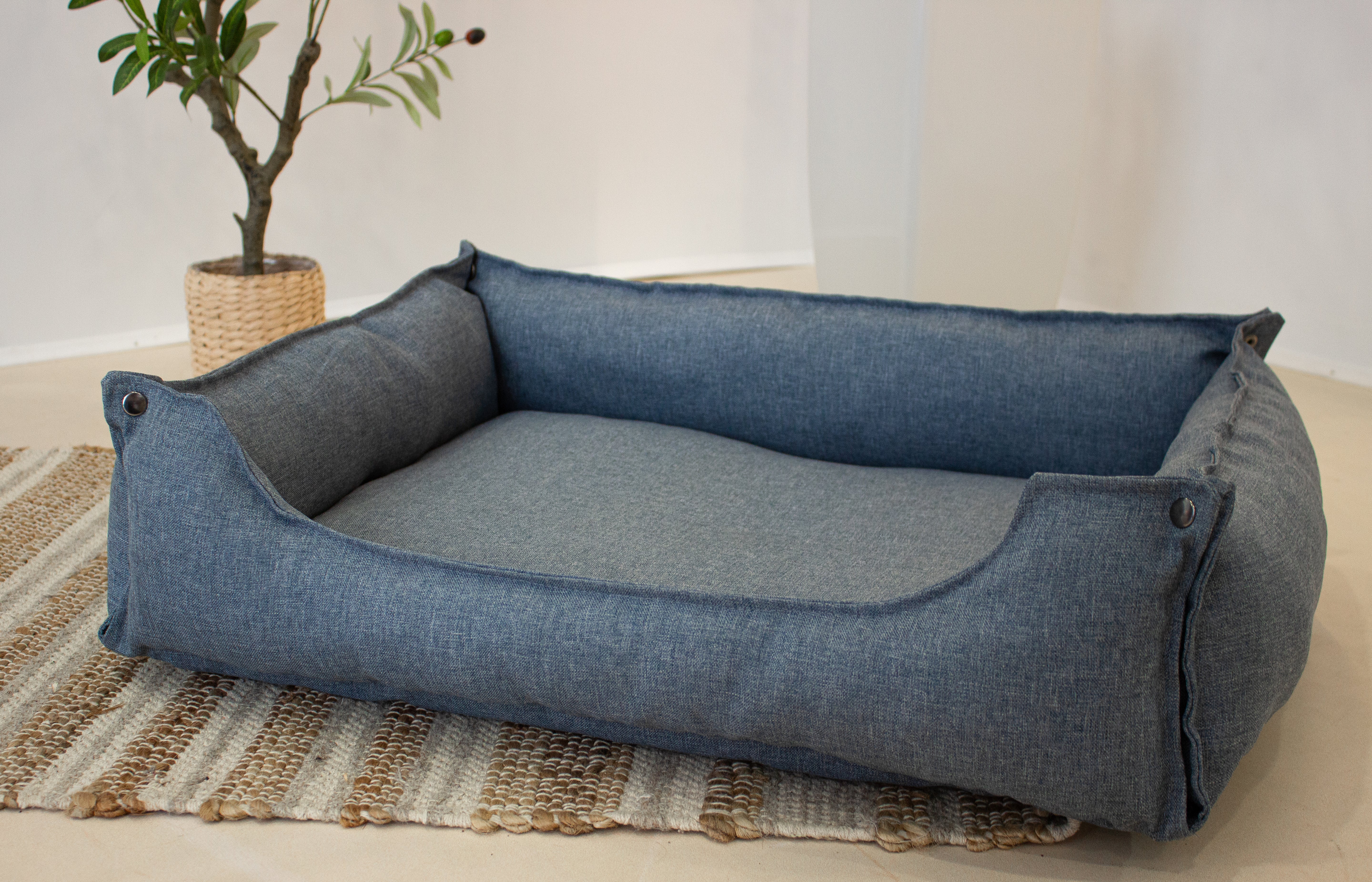 Hundebett & Hundekissen in einem - Jeans-Blau /Einklappbare Hundeliege / Hunde-Schlafplatz maschinenwaschbar- HolzRepublik
