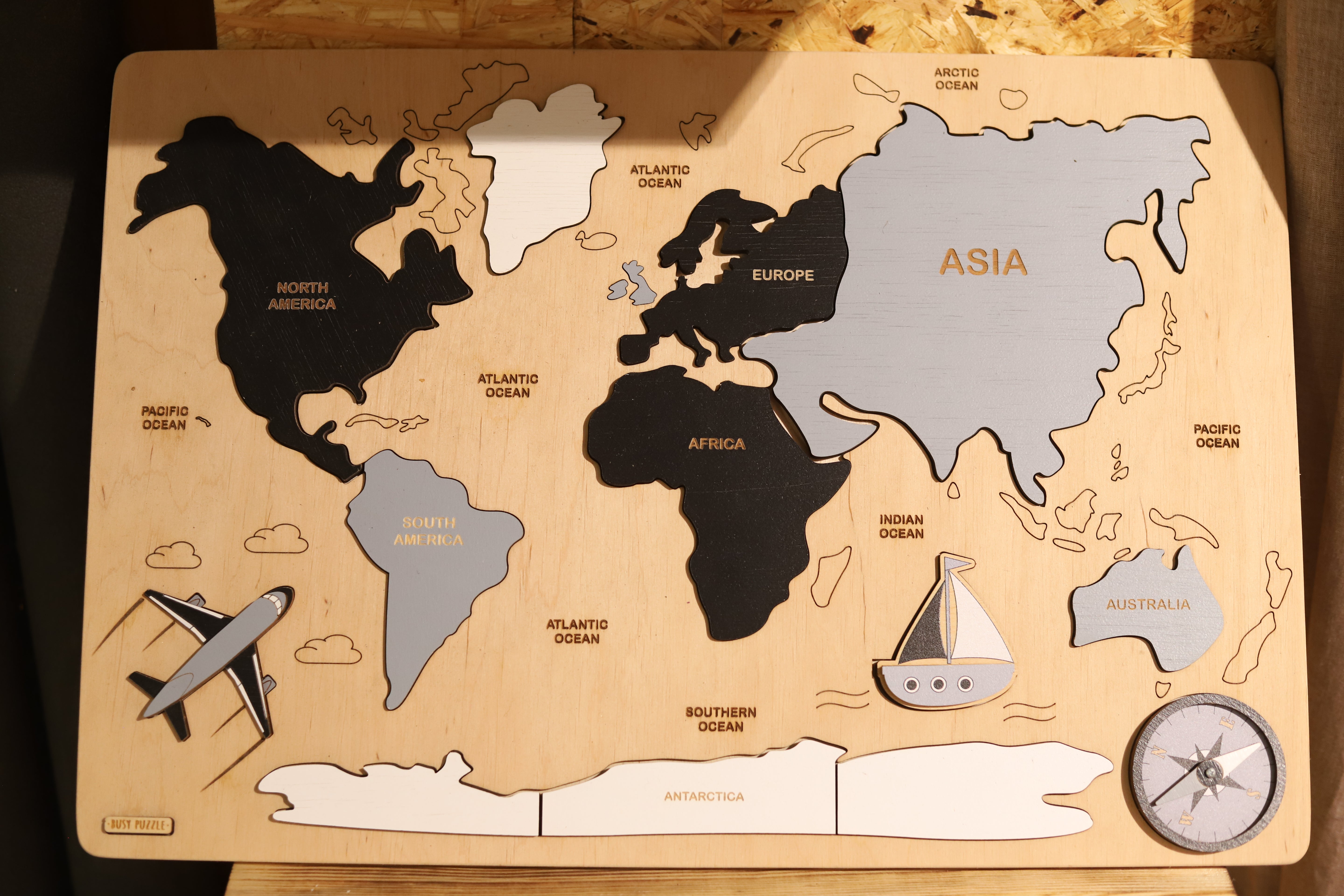 Puzzle Weltkarte – pädagogisches Holzpuzzle für Kinder / Lernspiel zur Geografie / Entdeckungsreise für junge Weltentdecke