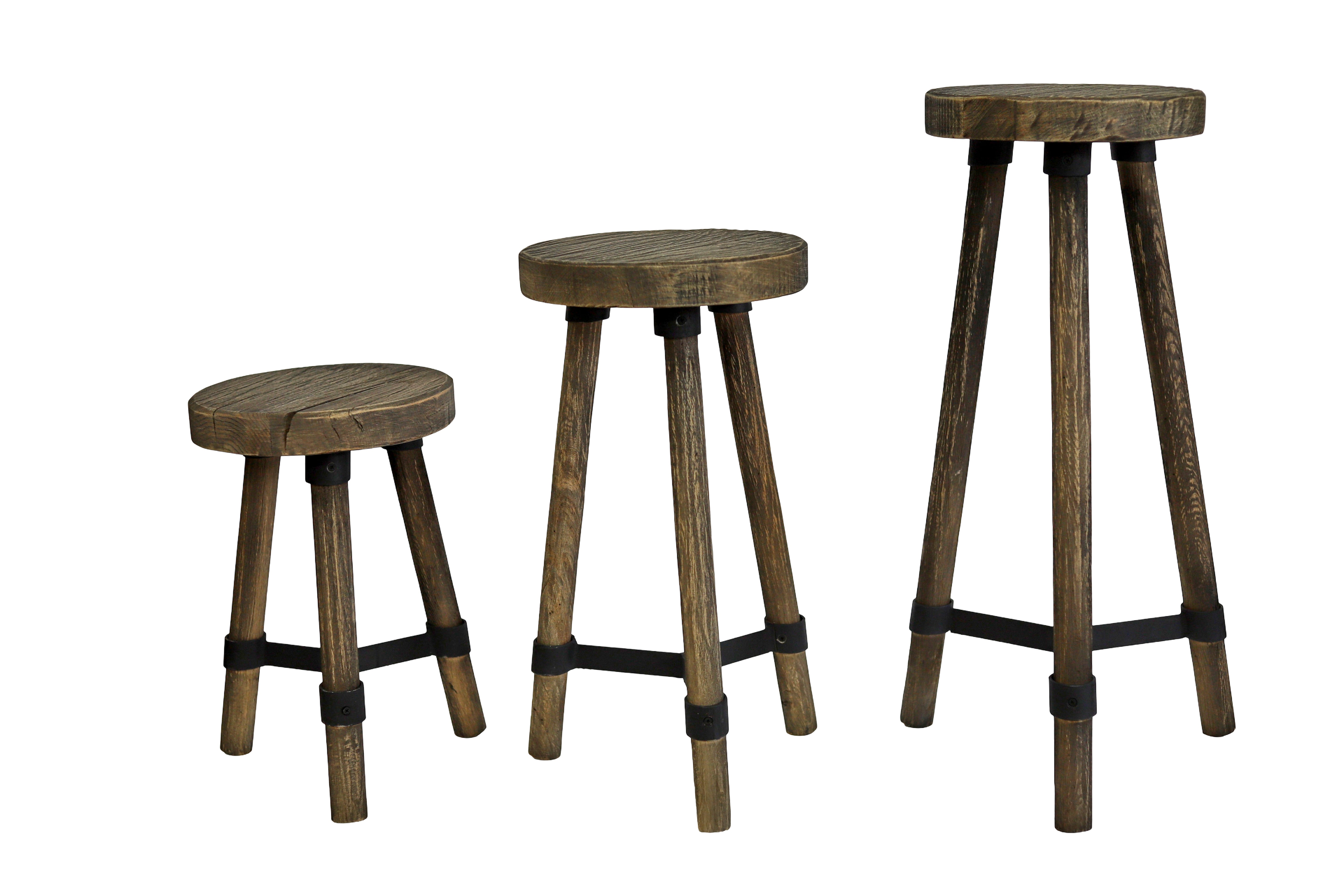 Set aus 3 Holzhockern Braun / Holzuntersetzer / Blumenuntersetzer aus altem Holz / Recycling- HolzRepublik