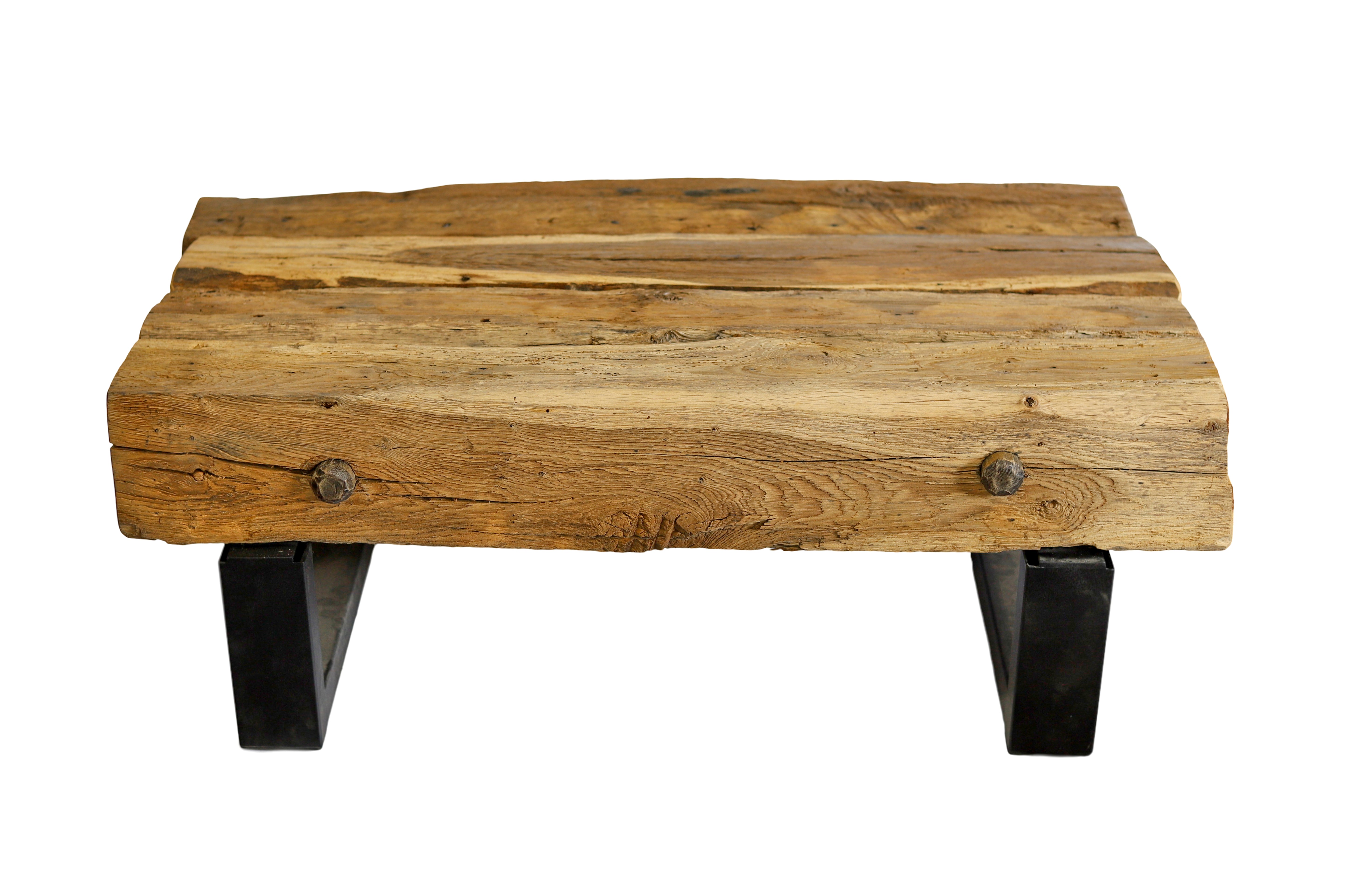 Rustikaler Couchtisch aus originalen alten Holzbalken 100x60x35 cm / aus recyceltem Altholz / aus alten Deckenbalken- HolzRepublik