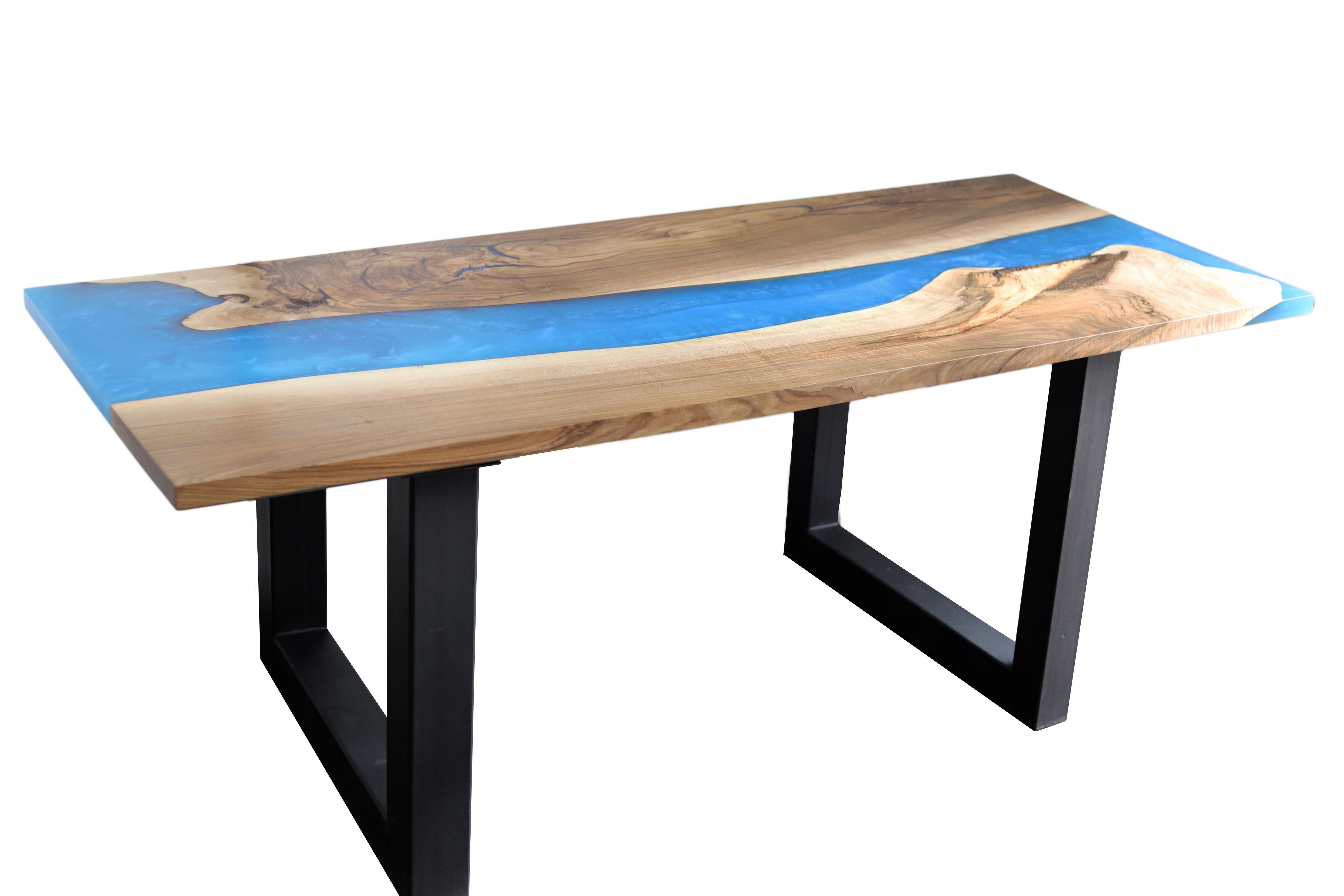 Rechteckige Esstischplatte mit blauem Epoxidharz / Holztischplatte / Epoxidtisch / Designertisch mit Epoxidharz- HolzRepublik