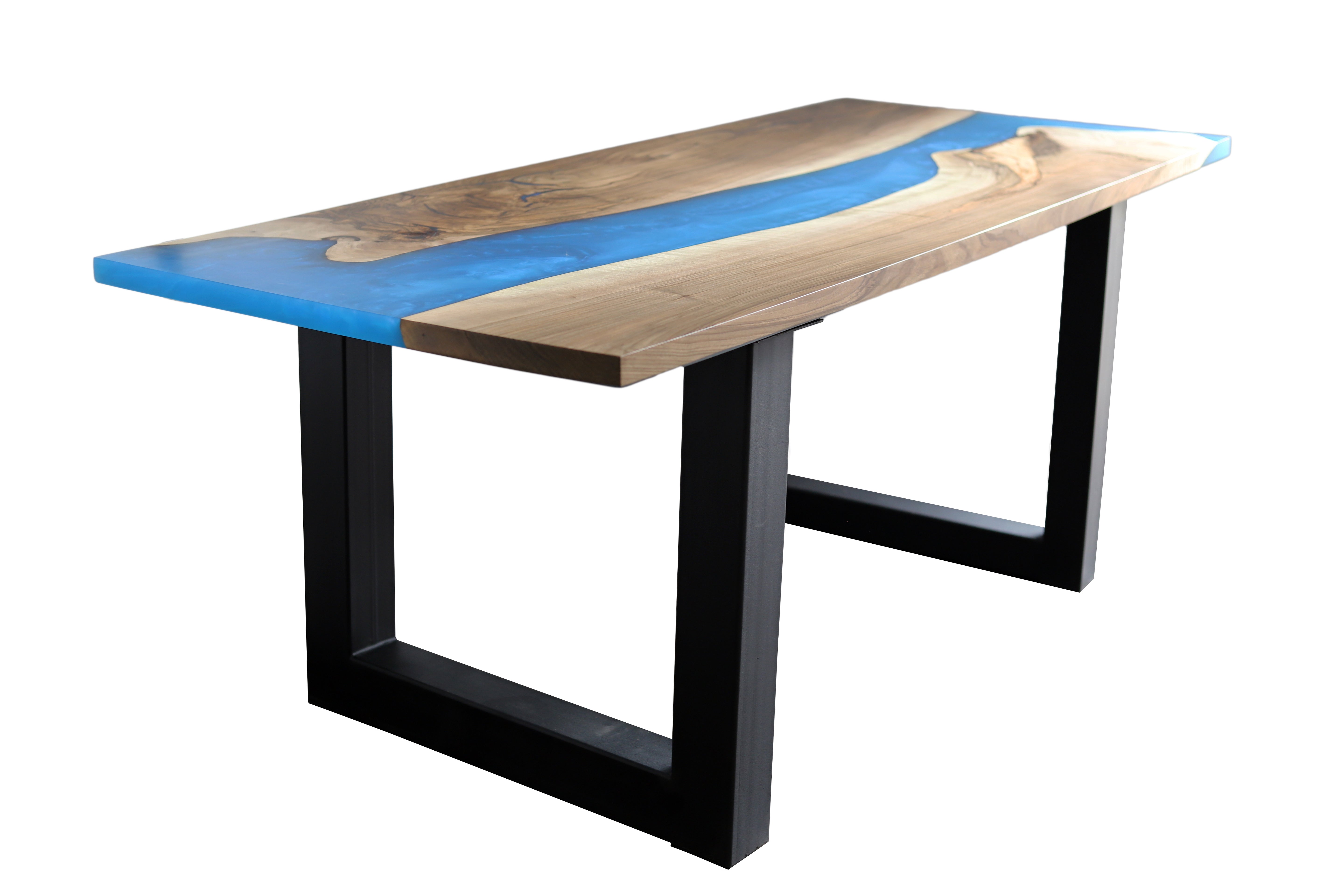 Rechteckige Esstischplatte mit blauem Epoxidharz / Holztischplatte / Epoxidtisch / Designertisch mit Epoxidharz- HolzRepublik