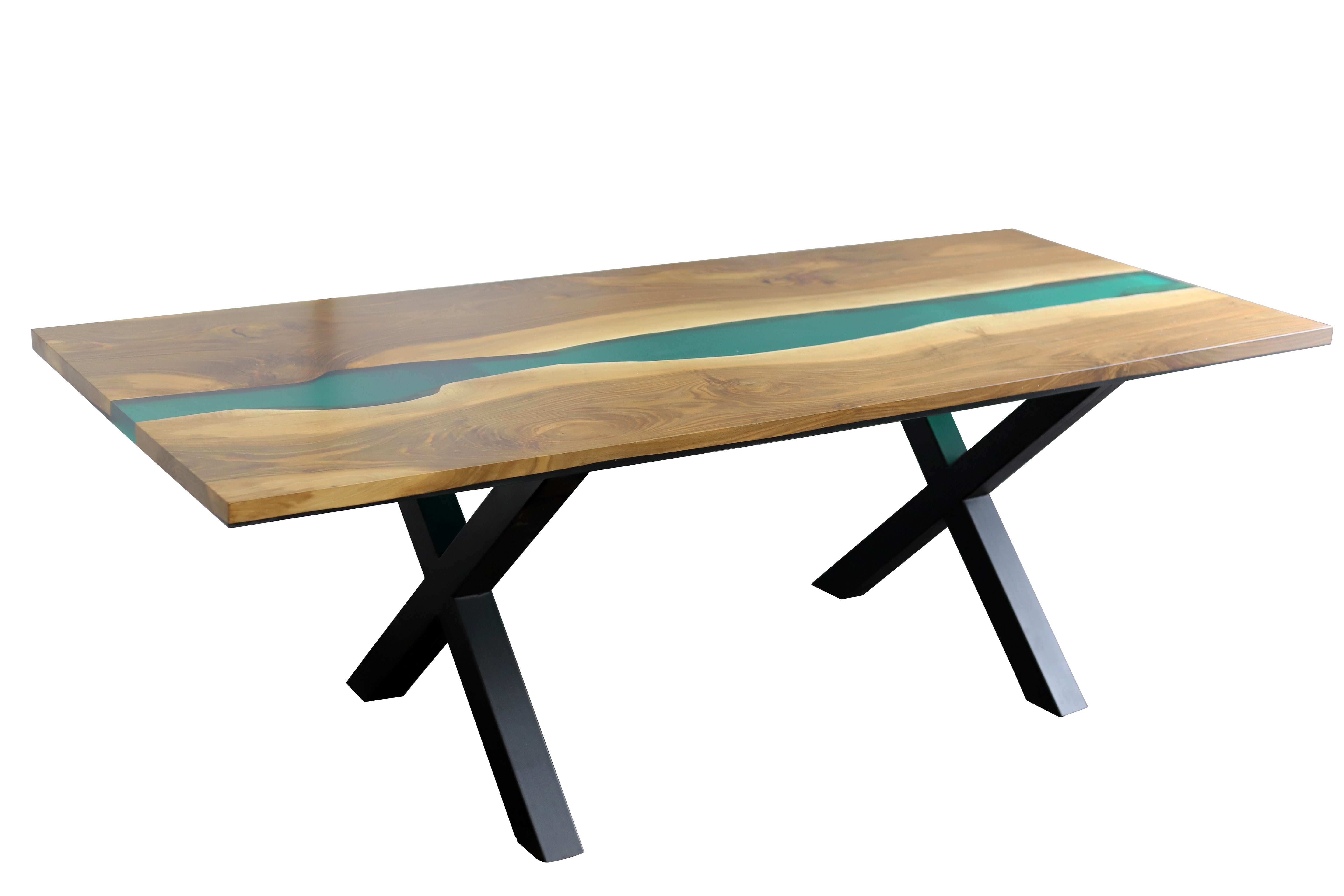 Rechteckige Esstischplatte mit grünem Epoxidharz / Holztischplatte / Epoxidtisch / Designertisch mit Epoxidharz- HolzRepublik