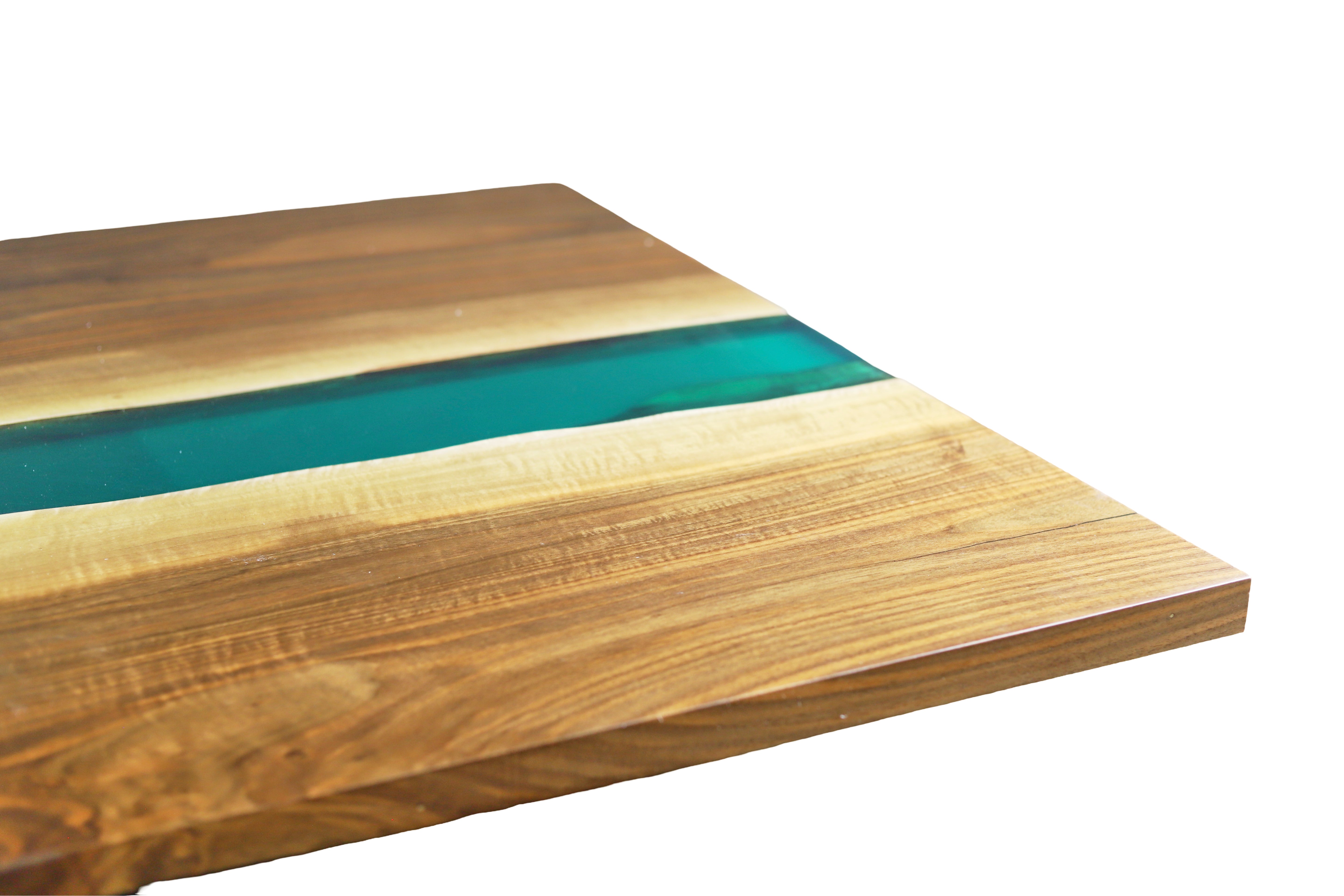 Rechteckige Esstischplatte mit grünem Epoxidharz / Holztischplatte / Epoxidtisch / Designertisch mit Epoxidharz- HolzRepublik