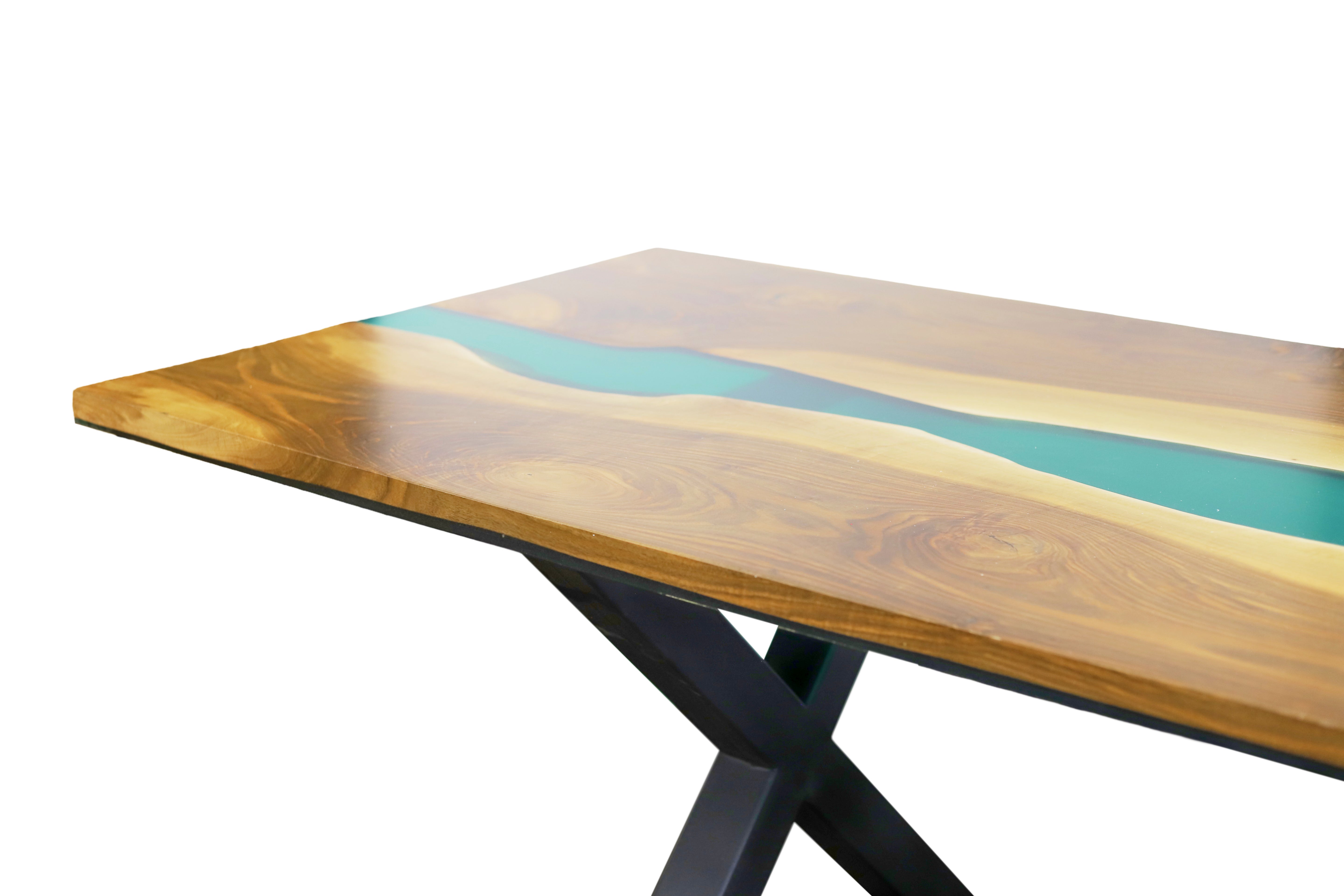 Rechteckige Esstischplatte mit grünem Epoxidharz / Holztischplatte / Epoxidtisch / Designertisch mit Epoxidharz- HolzRepublik