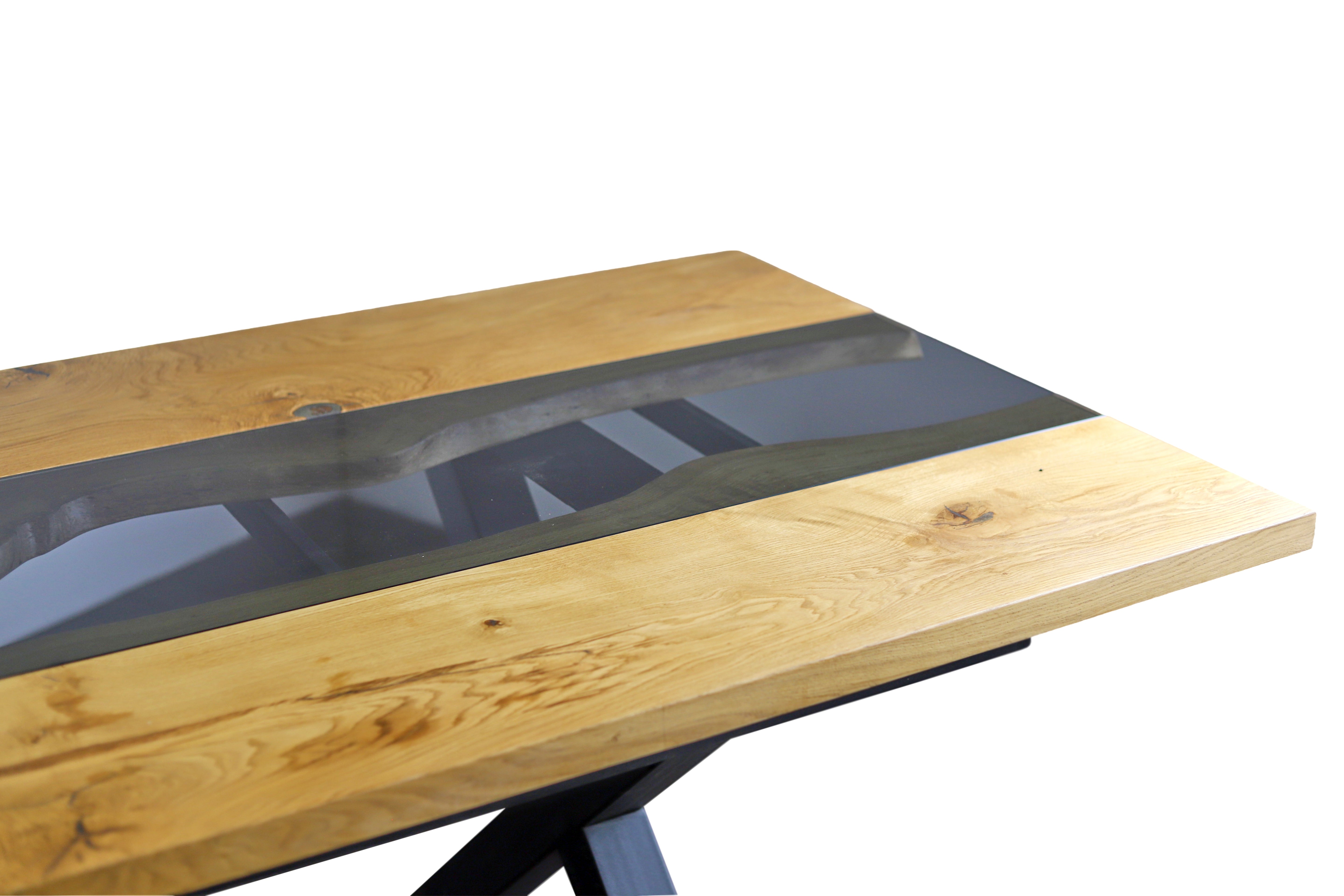 Esstischplatte mit Glaseinsatz / Holztischplatte aus Eiche / Holztisch- HolzRepublik