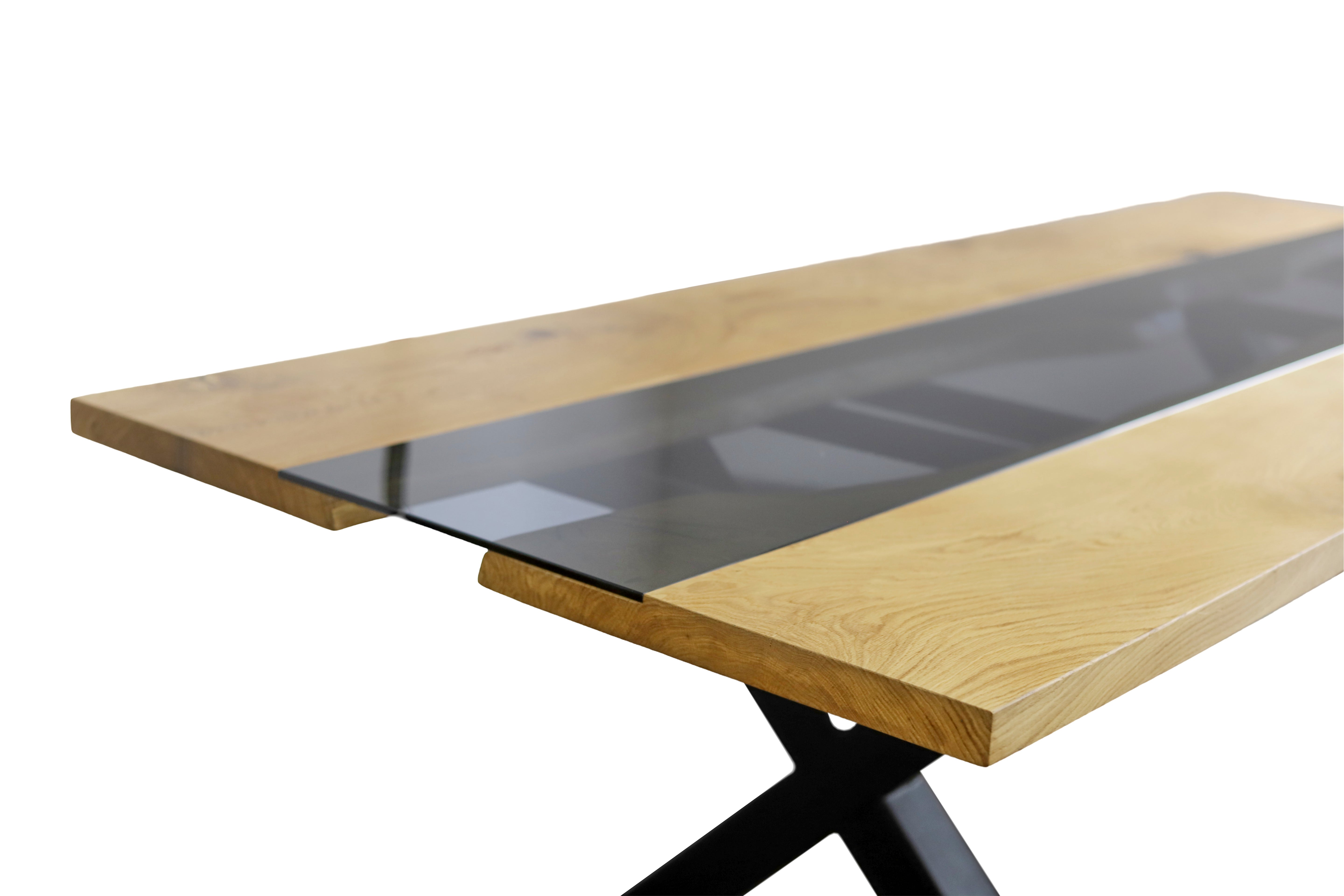 Esstischplatte mit Glaseinsatz / Holztischplatte aus Eiche / Holztisch- HolzRepublik
