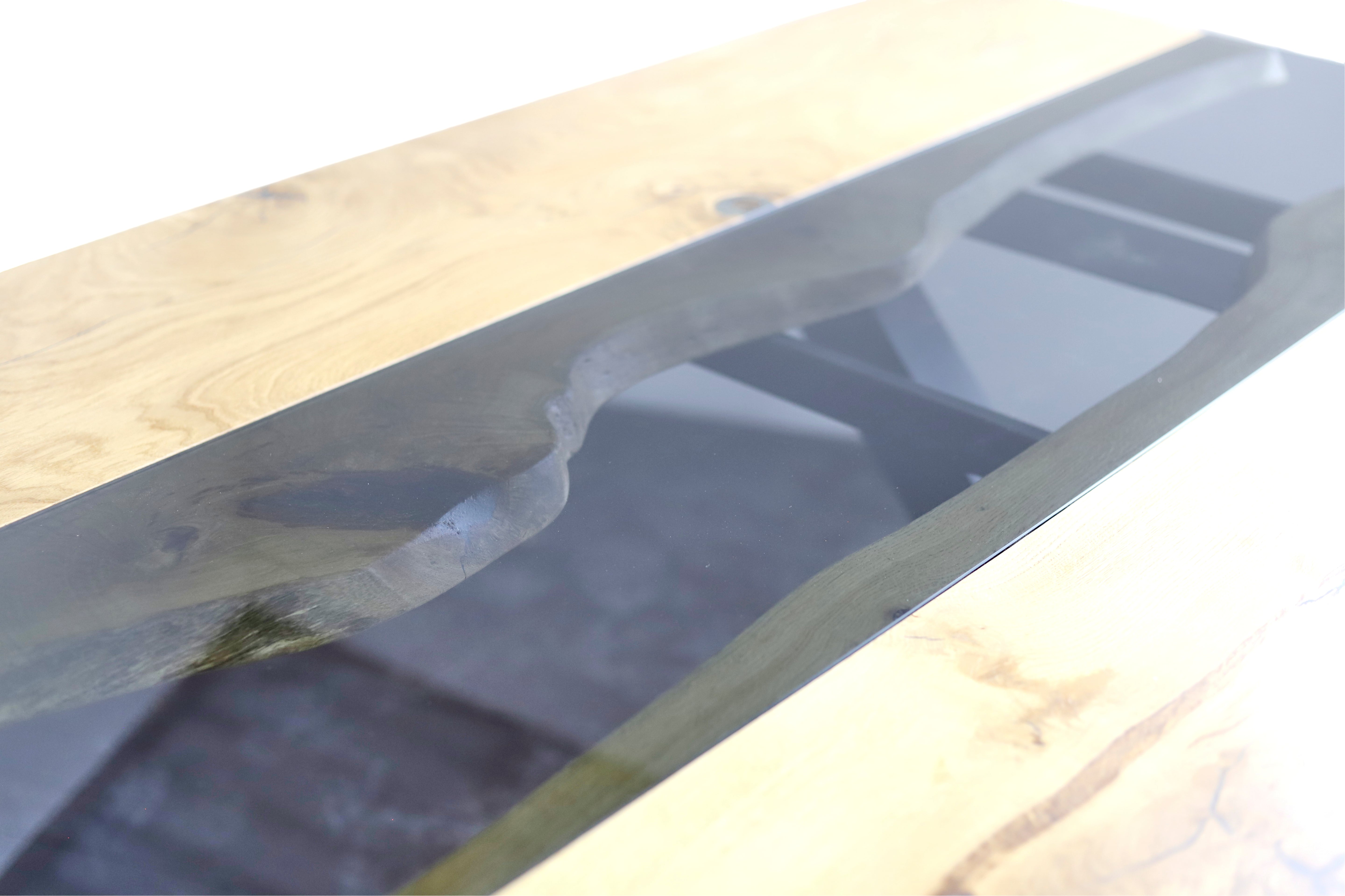 Esstischplatte mit Glaseinsatz / Holztischplatte aus Eiche / Holztisch- HolzRepublik