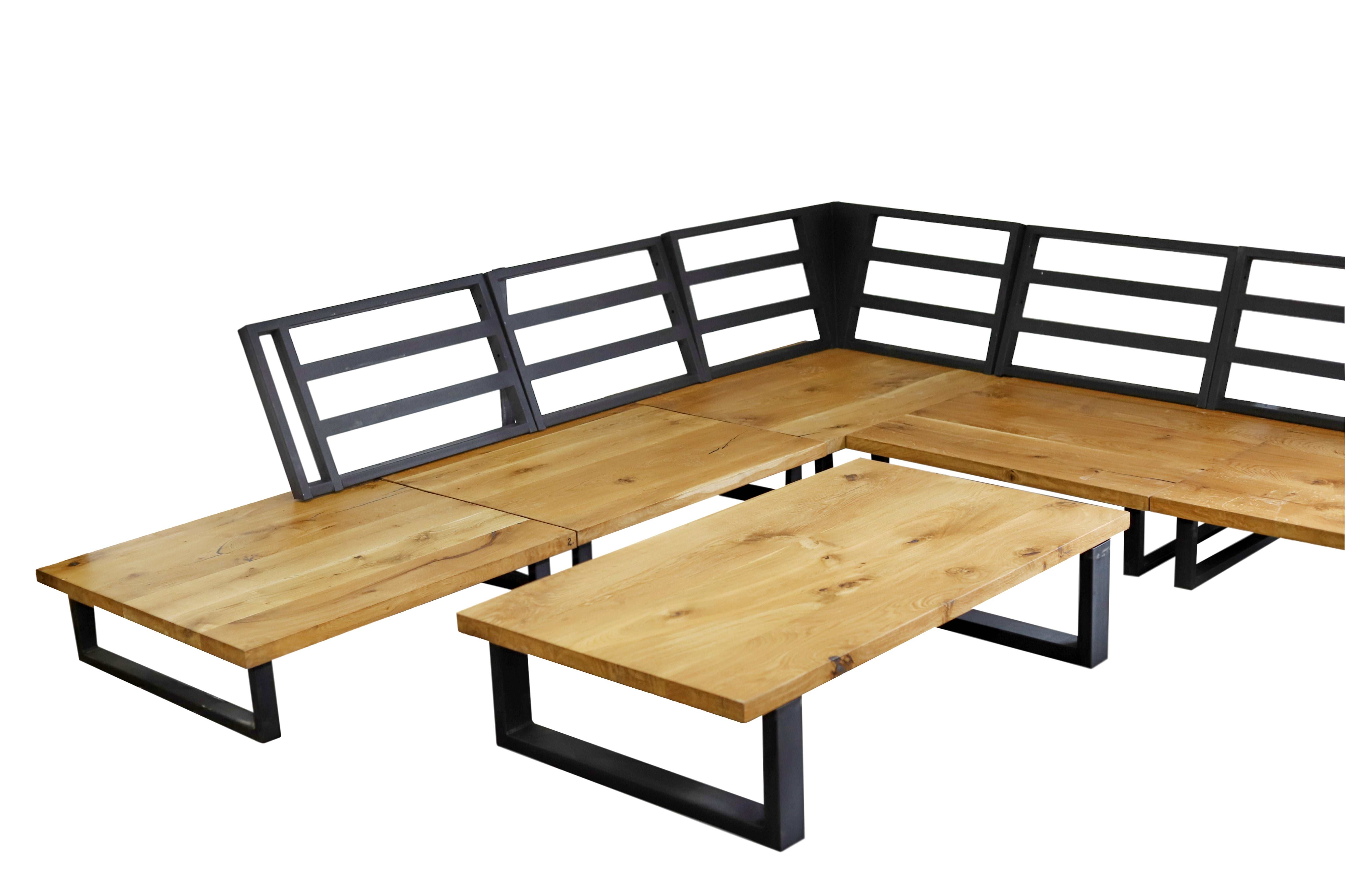 5-6 Sitzer Ecksofa für die Terrasse aus Eichenholz / Gartensofa aus Massivholz / Outdoor-Ecklounge / Terrassen-Sofa- HolzRepublik