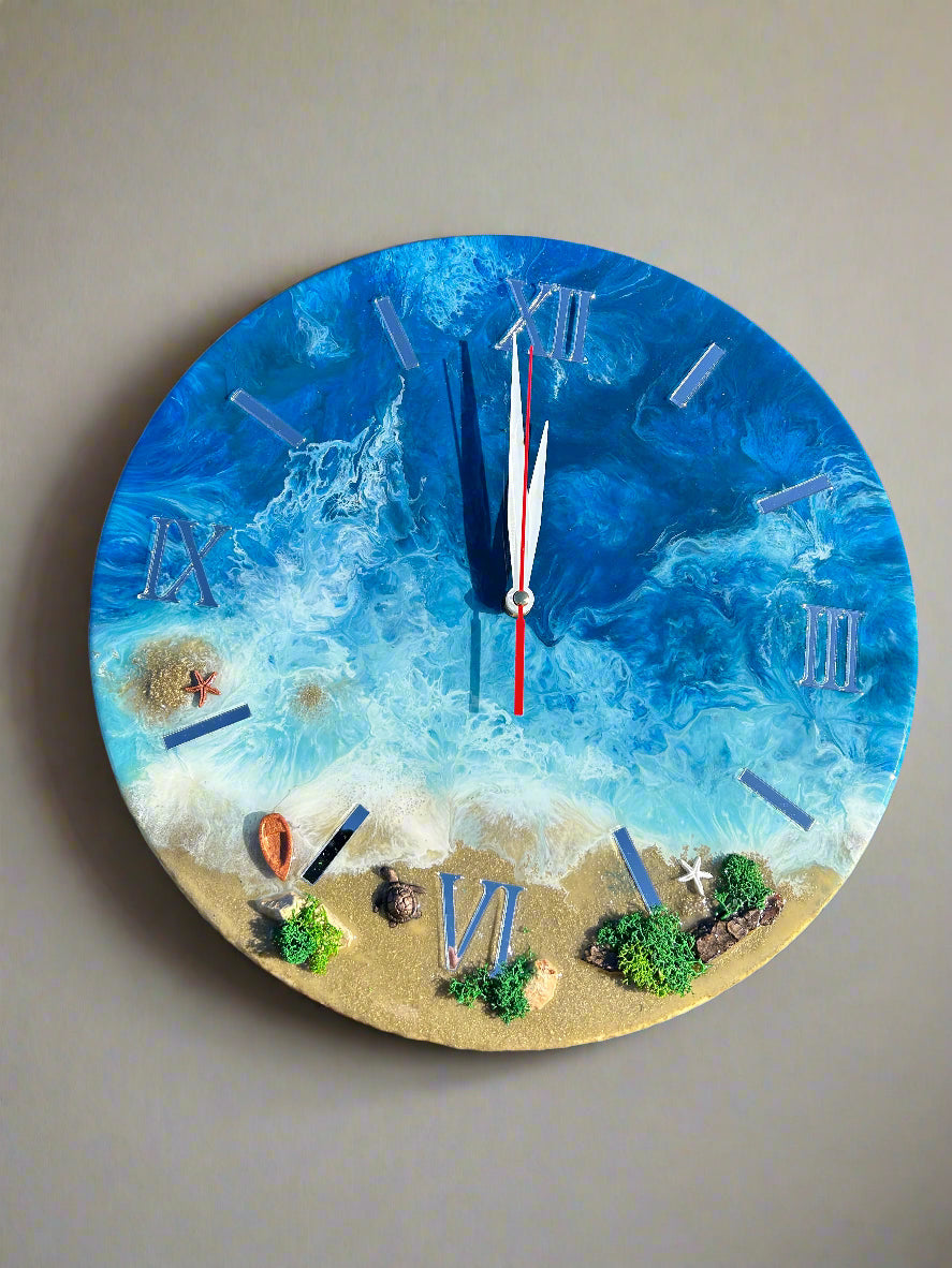 Ozean-Wanduhr mit dem Epoxidharz / Meeresdesign / Wellenoptik / Strandmotiv Uhr - Individuelle Bestellung