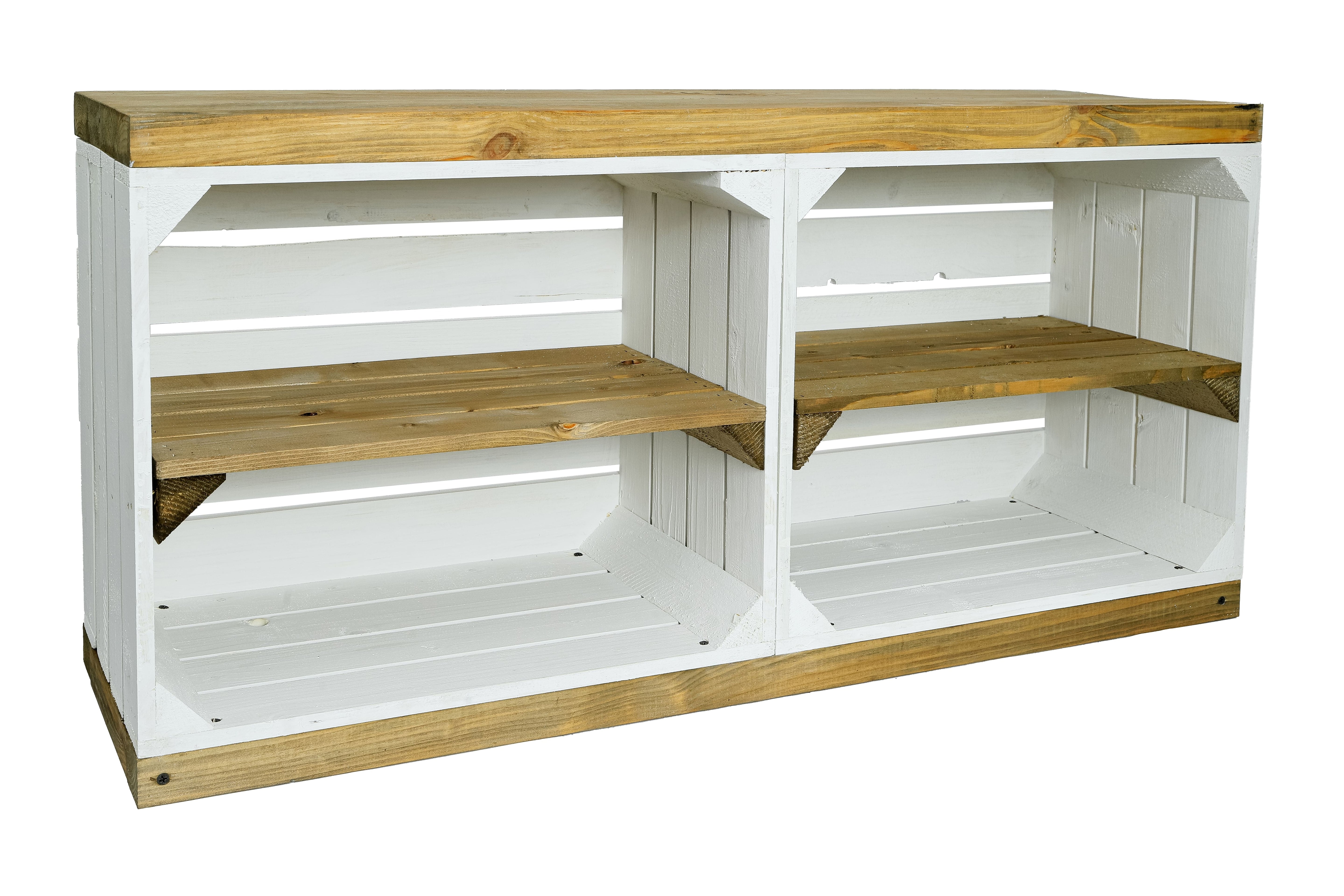 TV-Schrank / Sitzschrank 100x45x29 cm - weiß-natur aus Holzkisten und Bohlenbrett / Multifunktionale Sitzbank- HolzRepublik
