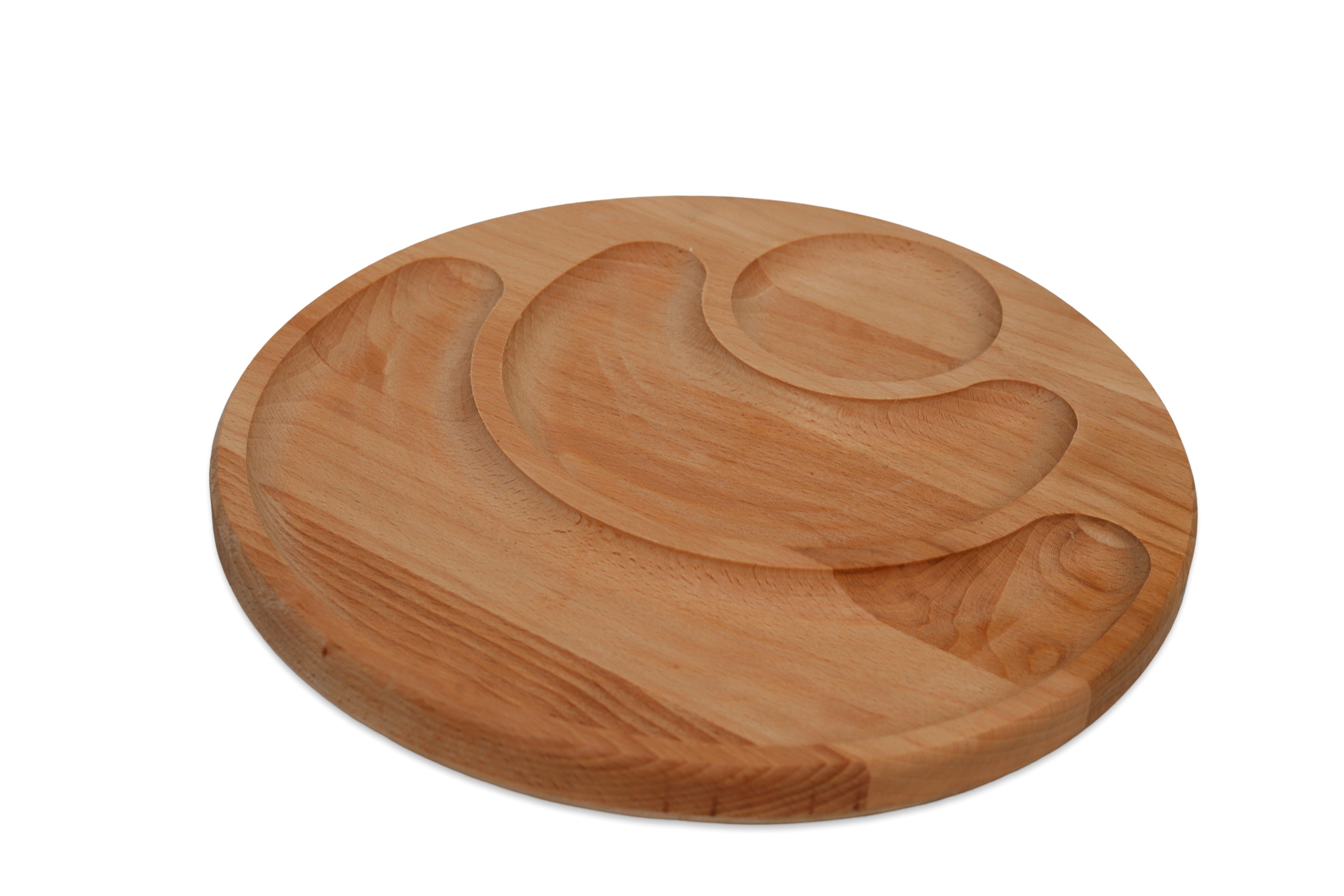 Holzteller / Holzuntersetzer / Holztablett / Servierplatte "Rund" mit Unterteilungen aus Buchenholz- HolzRepublik