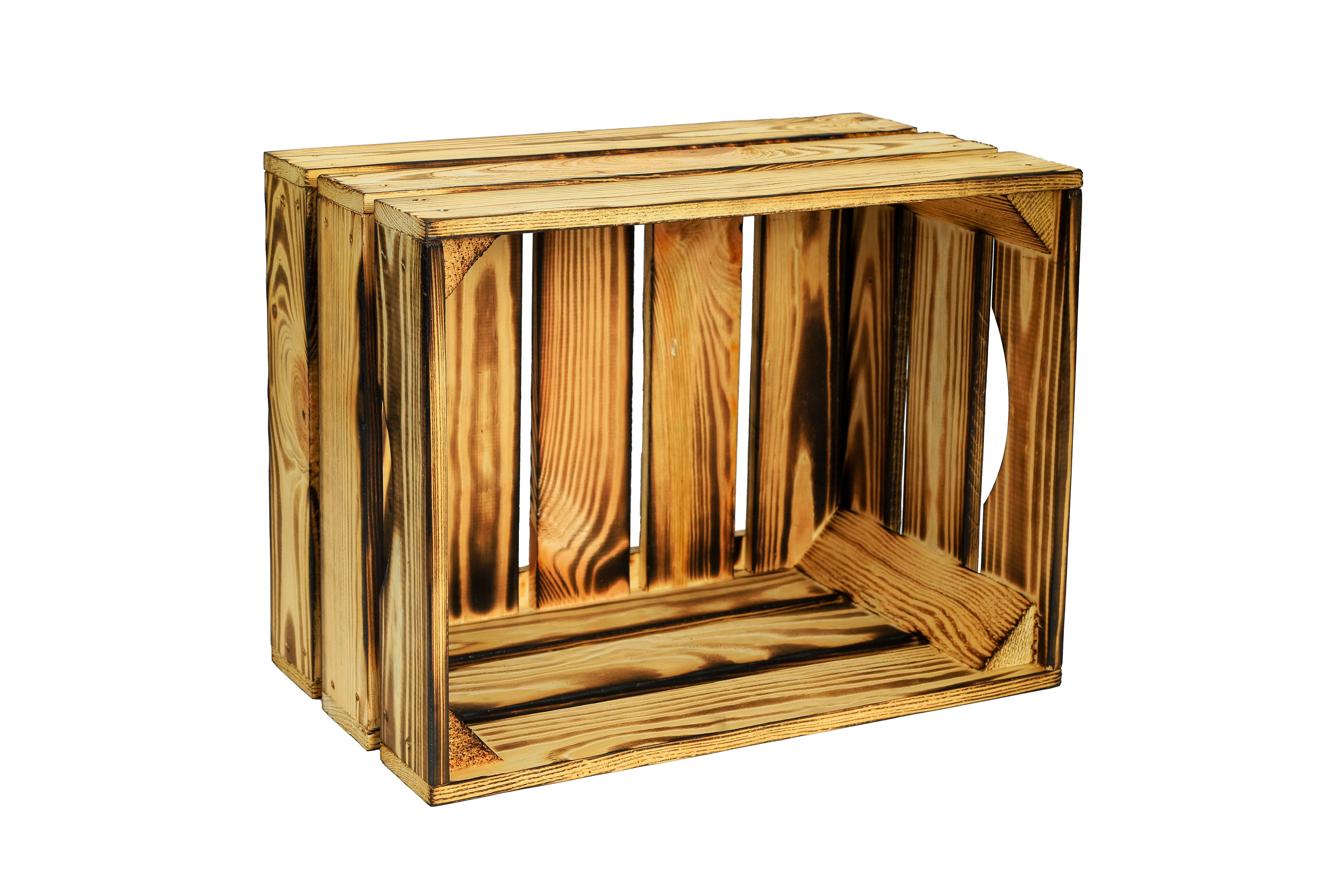 Neue Holzkiste Magda geflammt mit Griff 40x30x23cm / Dekokiste / Obstkiste / Aufbewahrungskiste- HolzRepublik