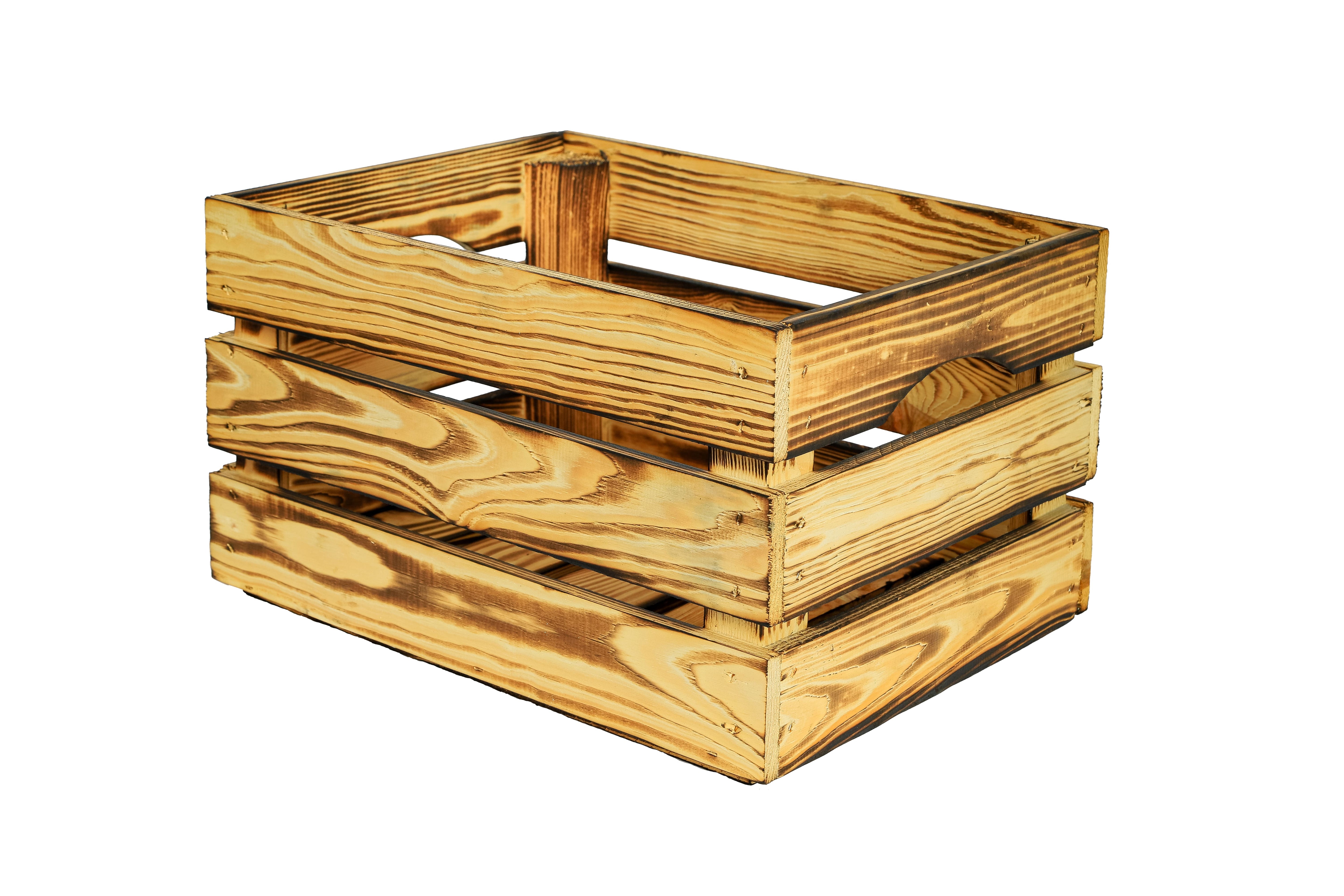 Neue Holzkiste Magda geflammt mit Griff 40x30x23cm / Dekokiste / Obstkiste / Aufbewahrungskiste- HolzRepublik