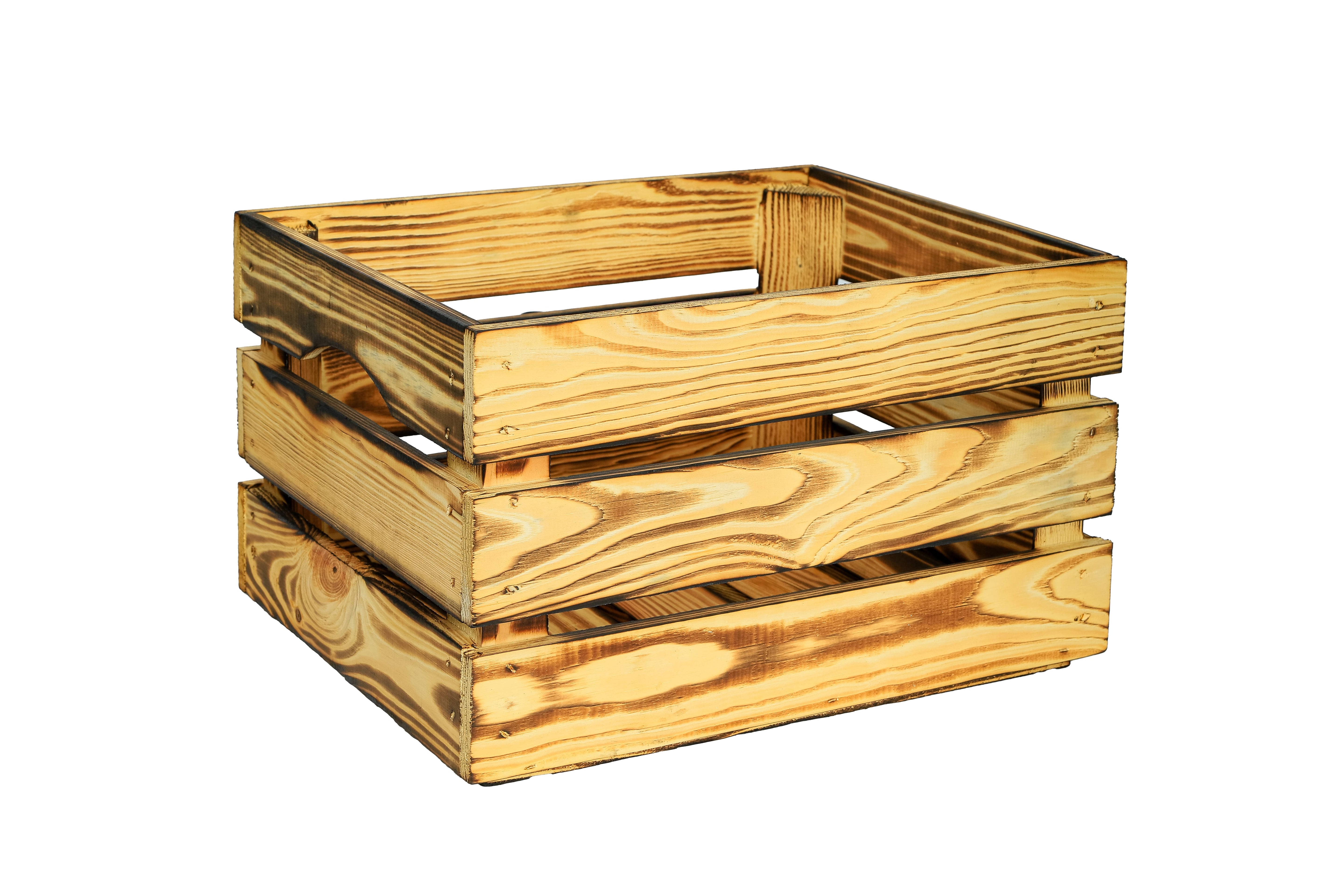 Neue Holzkiste Magda geflammt mit Griff 40x30x23cm / Dekokiste / Obstkiste / Aufbewahrungskiste- HolzRepublik