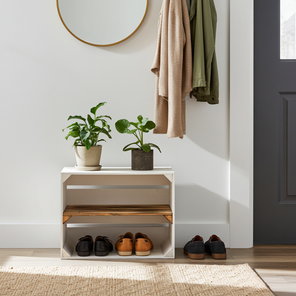 Neue Holzkiste Schuh Breit 50x40x29 cm mit Mittelbrett Weiß-Geflammt / Schuhregal / Obstkistenregal / Schuhschrank / Schuhkiste