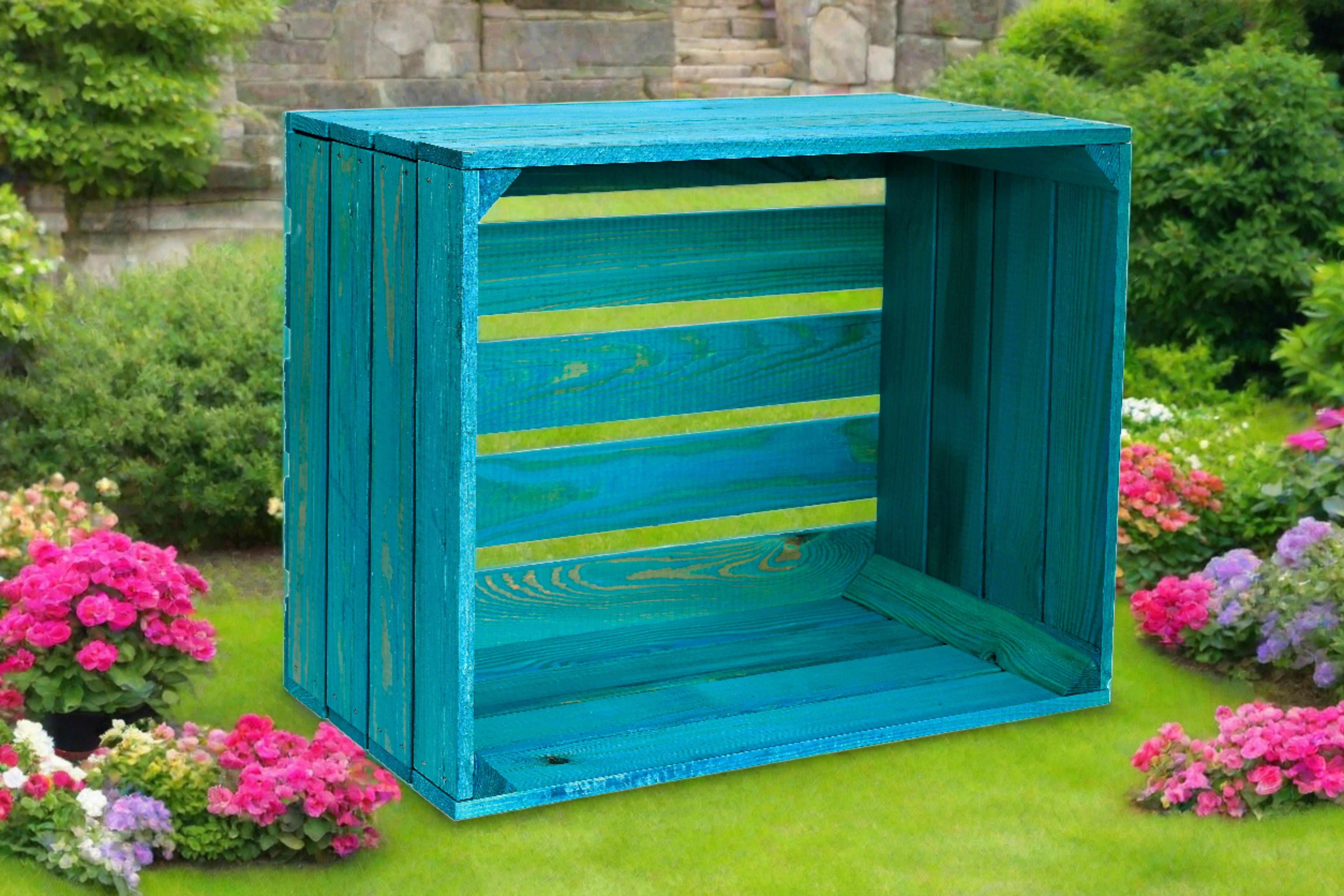 Neue Holzkiste Pol türkis 50x40x29 cm / Obstkistenregal / Aufbewahrungskiste- HolzRepublik